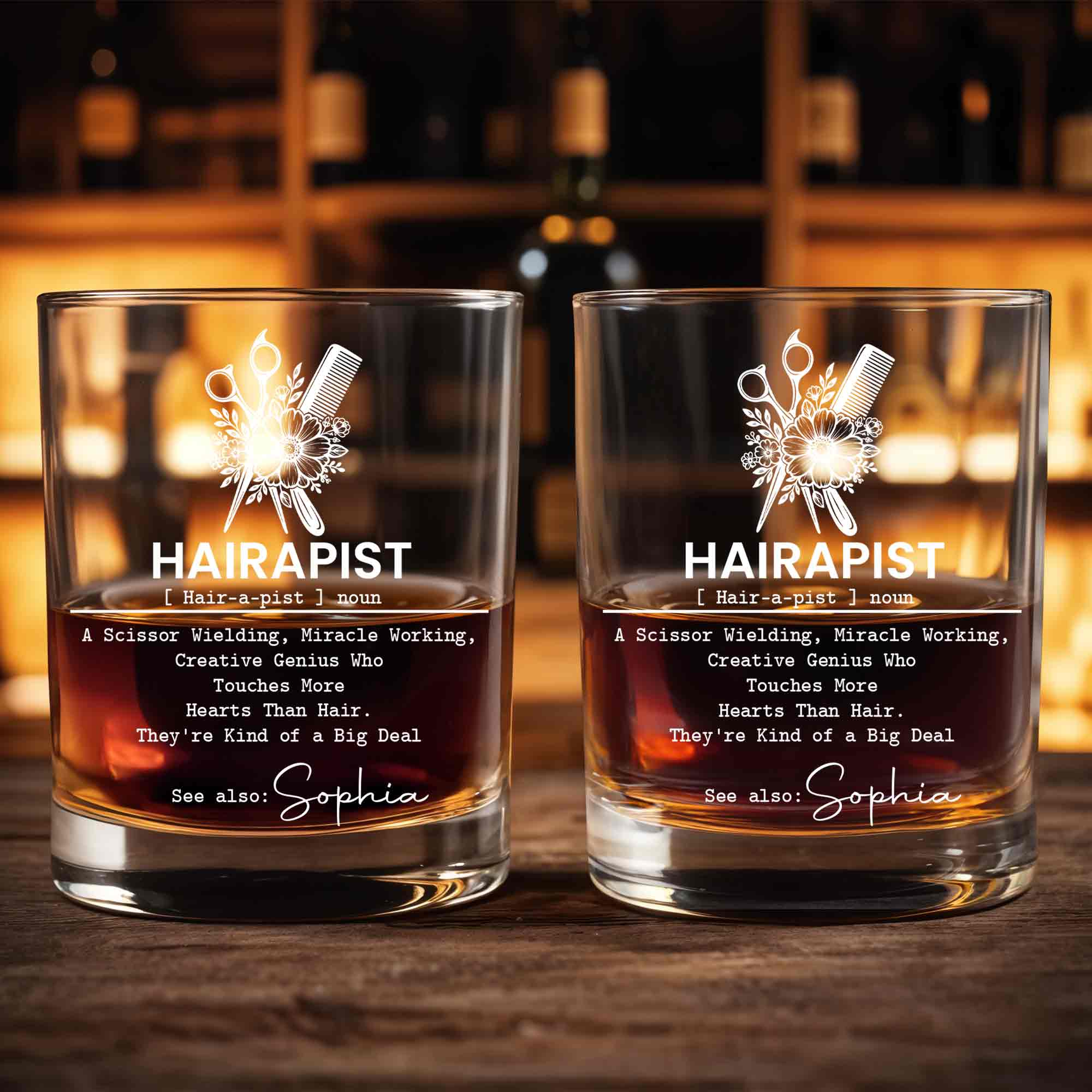 Personalized Custom Whiskey Glass for Hair Stylist Gift Idea