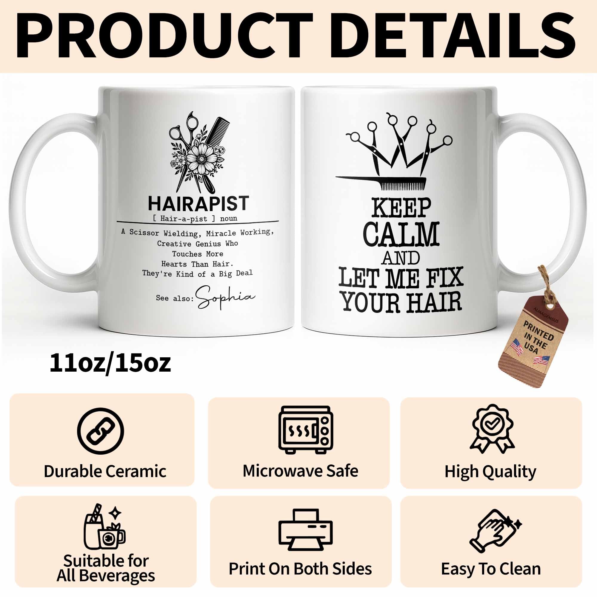 Personalized Hairapist Coffee Mug Custom Name Gift for Her