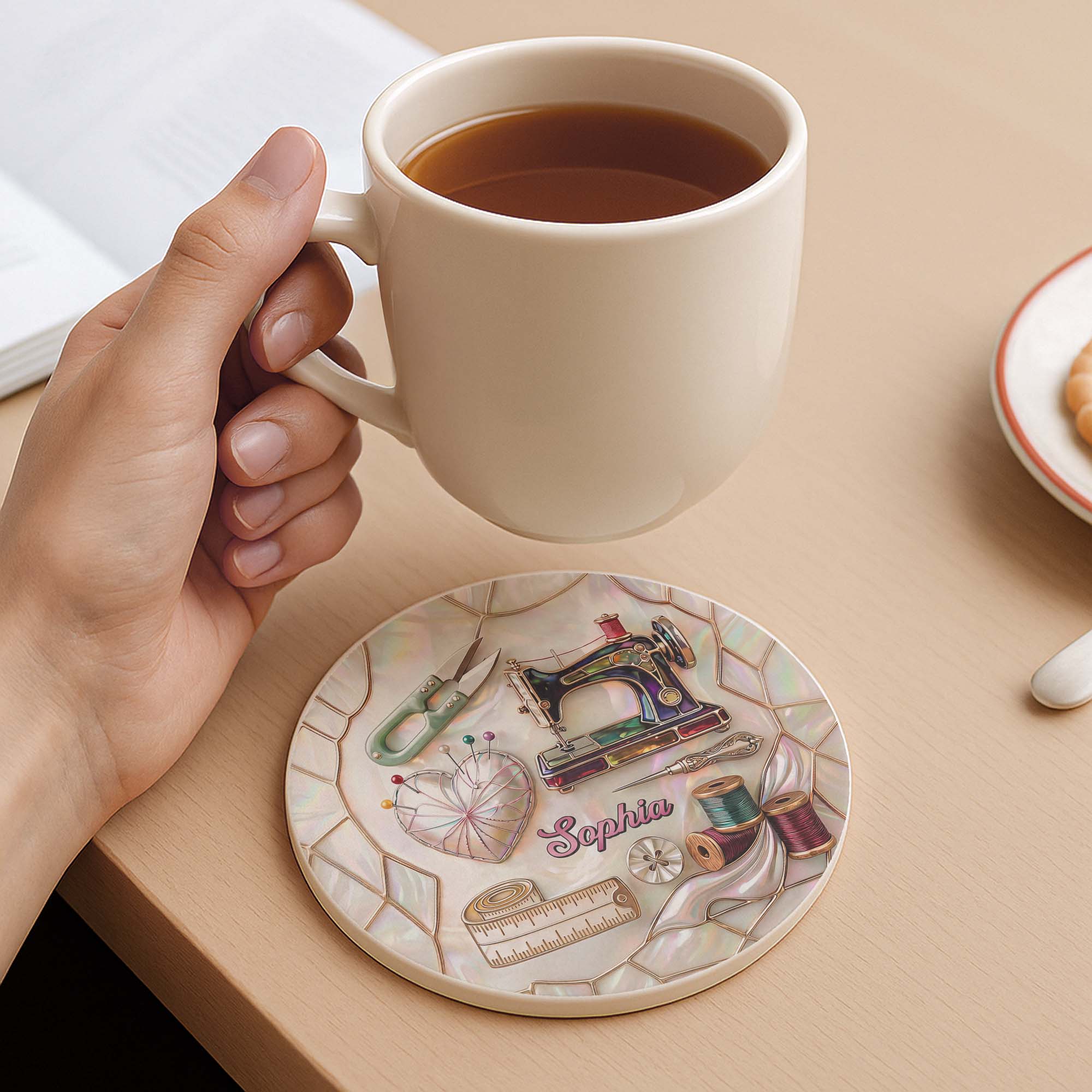 Personalized Ceramic Coaster for Sewing Lovers Custom Gift