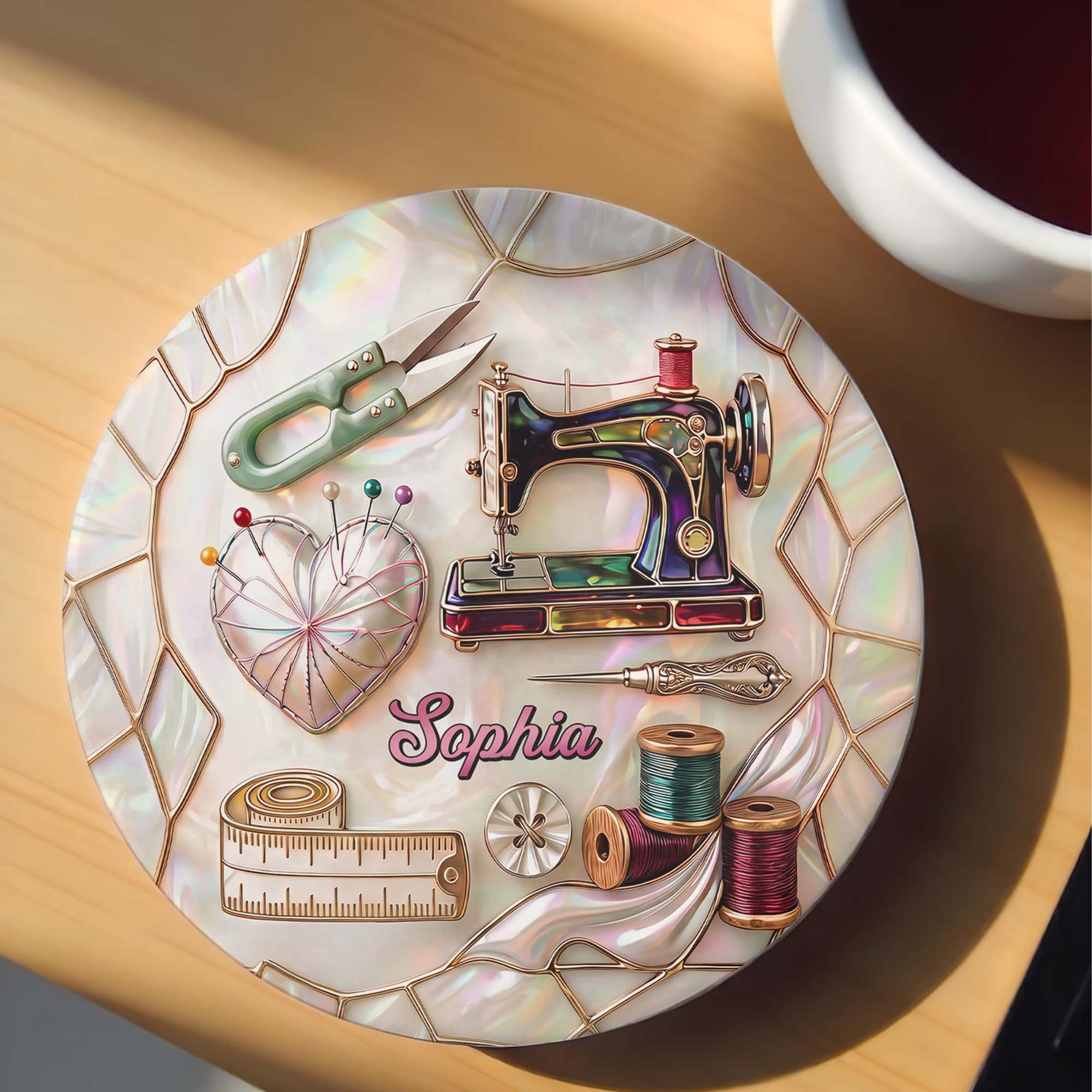 Personalized Ceramic Coaster for Sewing Lovers Custom Gift