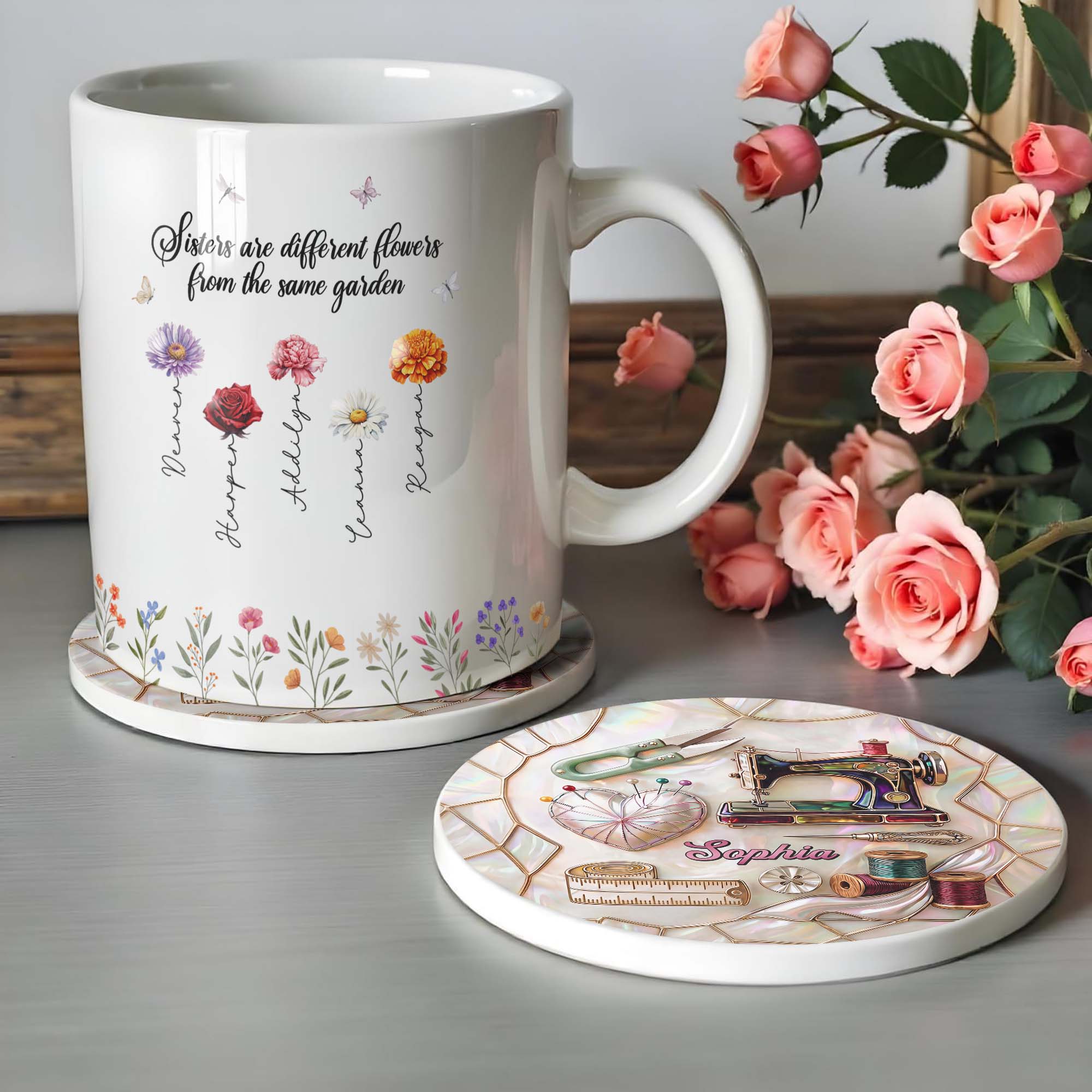 Personalized Ceramic Coaster for Sewing Lovers Custom Gift