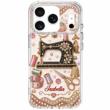 Load image into Gallery viewer, Personalized Clear Phone Case with 3D Rhinestone Sewing Design for Mom, Grandma, Craft Lovers
