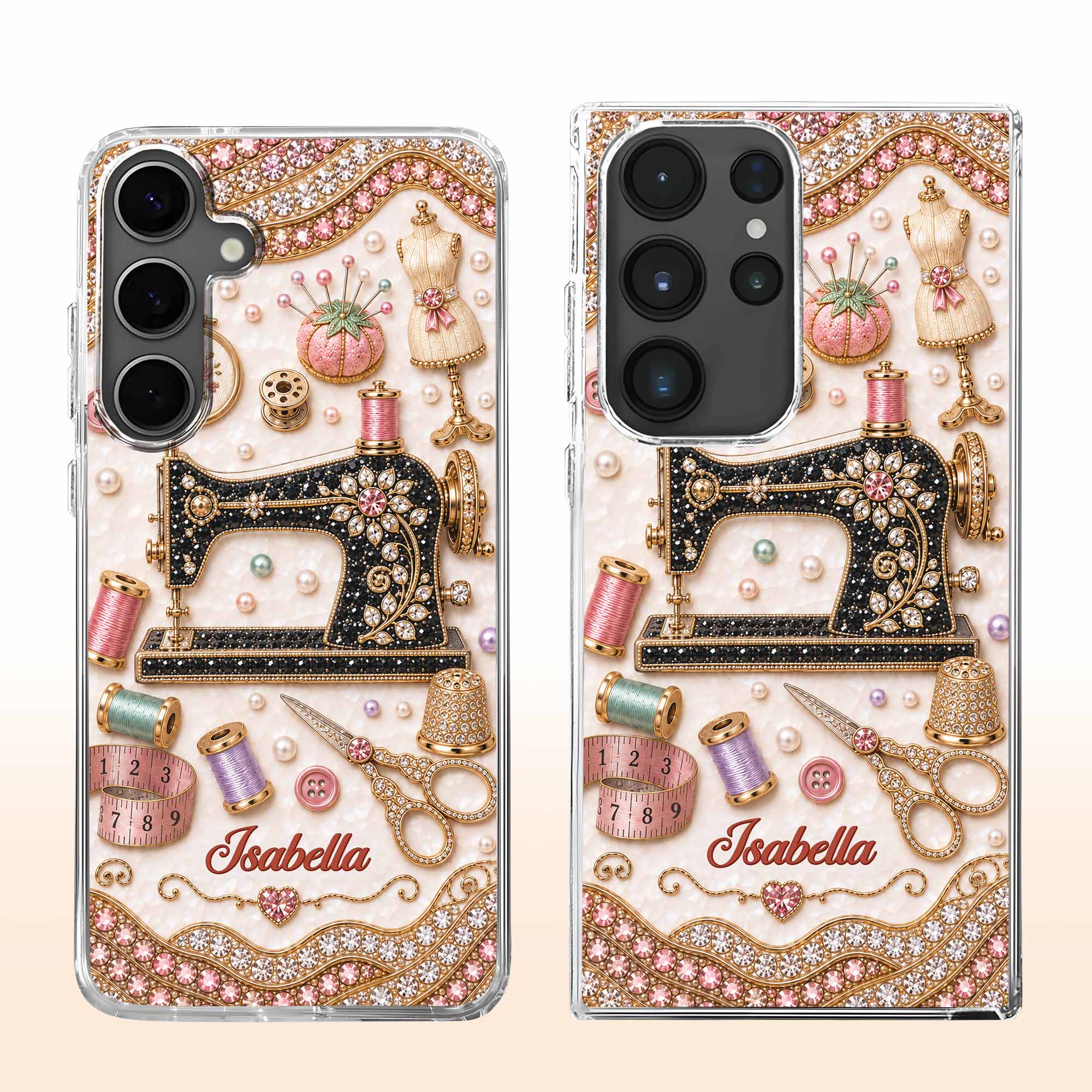 Personalized Clear Phone Case with 3D Rhinestone Sewing Design for Mom, Grandma, Craft Lovers