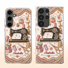Load image into Gallery viewer, Personalized Clear Phone Case with 3D Rhinestone Sewing Design for Mom, Grandma, Craft Lovers
