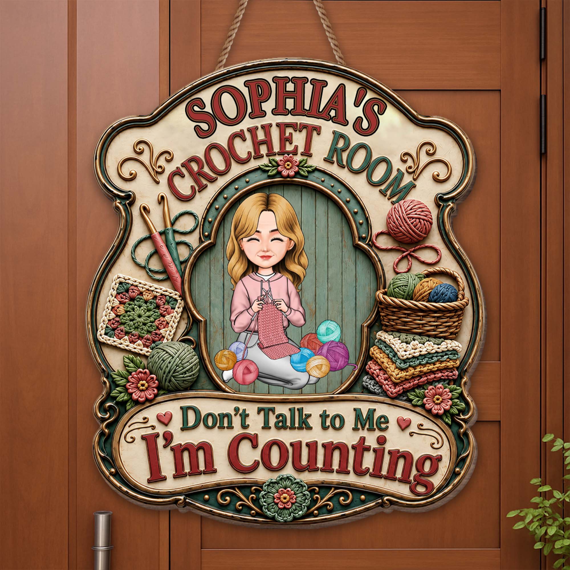 Personalized Crochet Room Sign Custom Name Wooden Wall Decor
