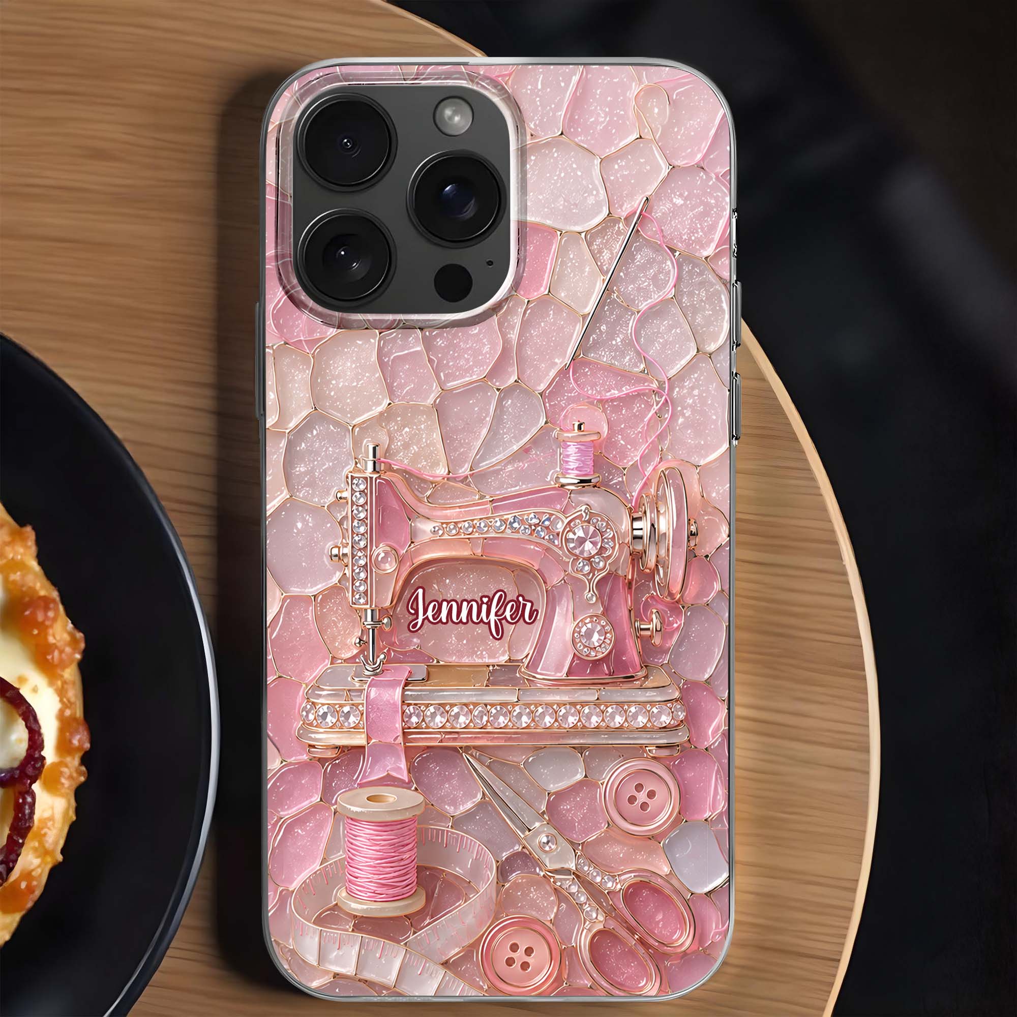 Personalized Clear Phone Case with Name for Sewing Lovers