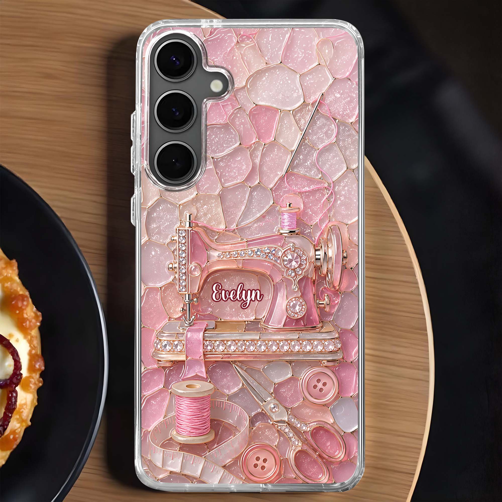 Personalized Clear Phone Case with Name for Sewing Lovers
