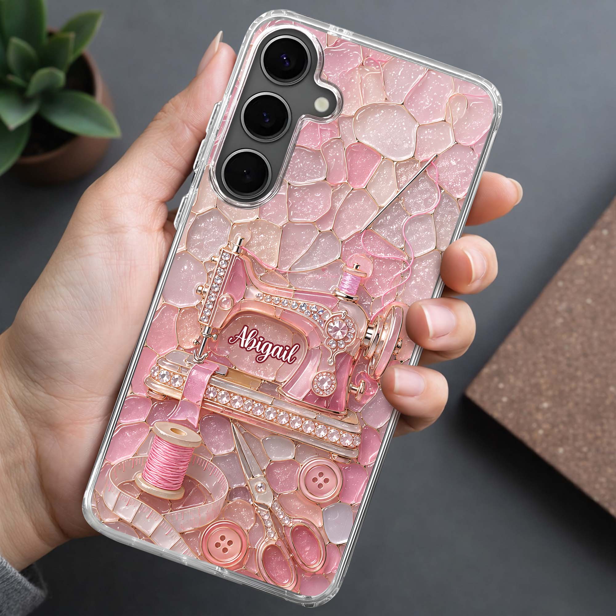 Personalized Clear Phone Case with Name for Sewing Lovers