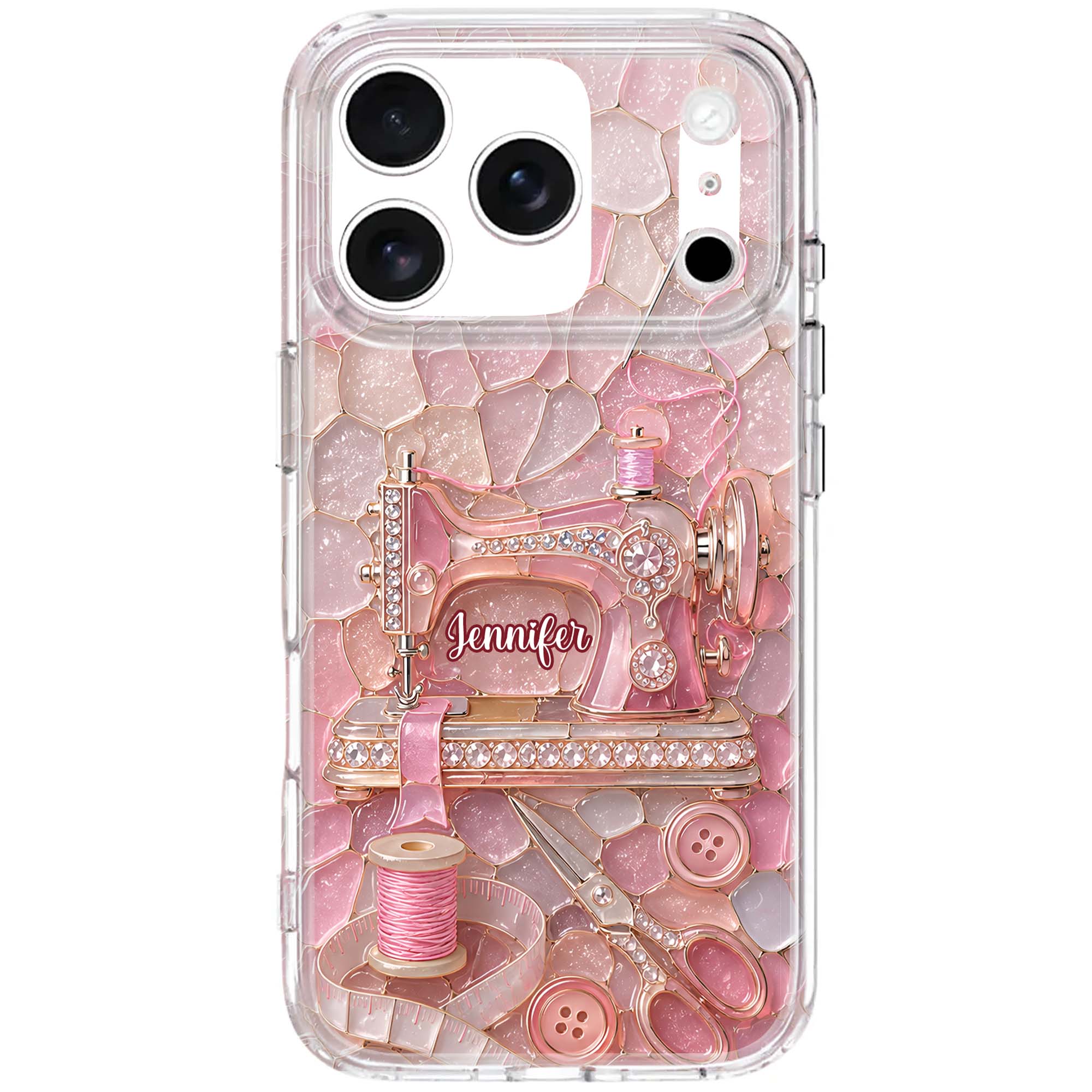 Personalized Clear Phone Case with Name for Sewing Lovers