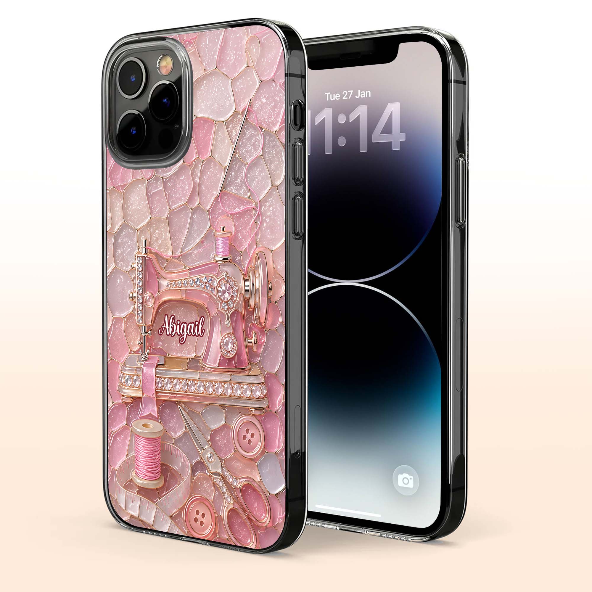 Personalized Clear Phone Case with Name for Sewing Lovers