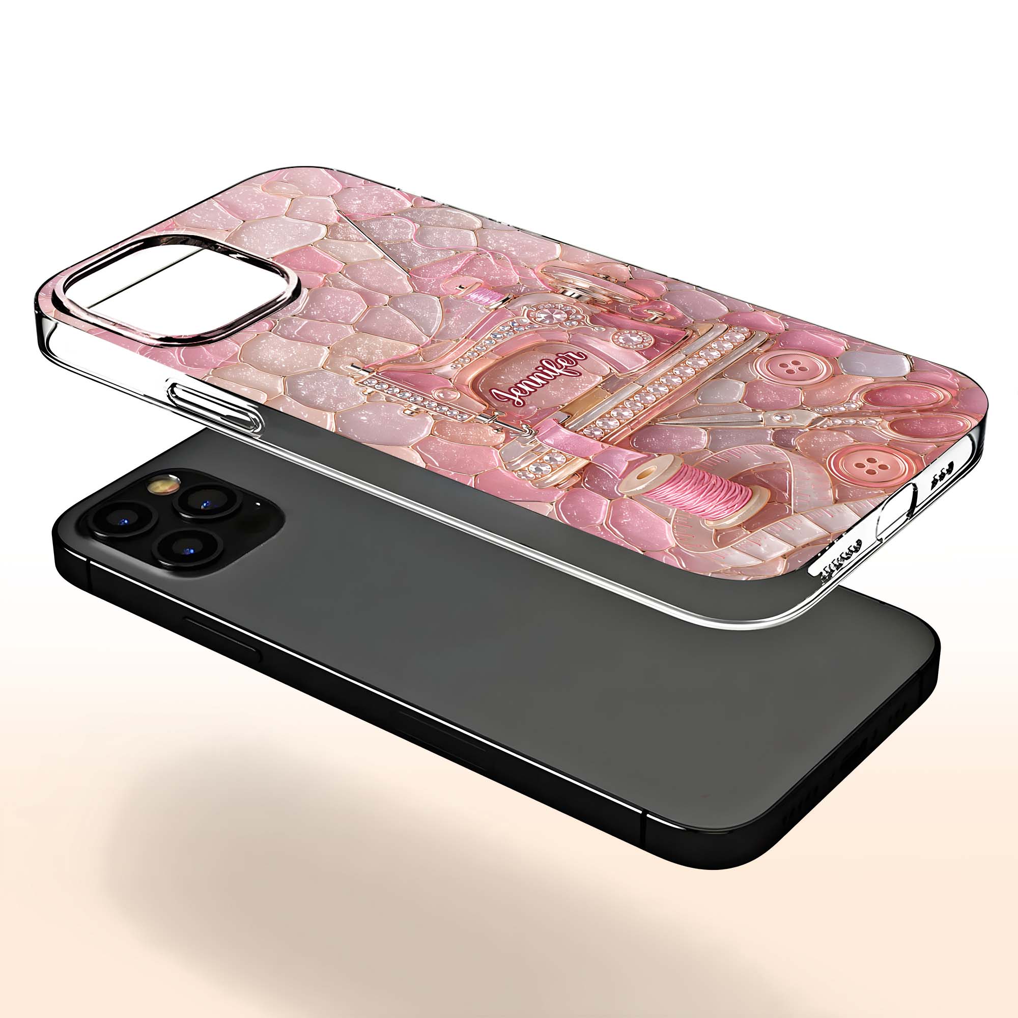 Personalized Clear Phone Case with Name for Sewing Lovers