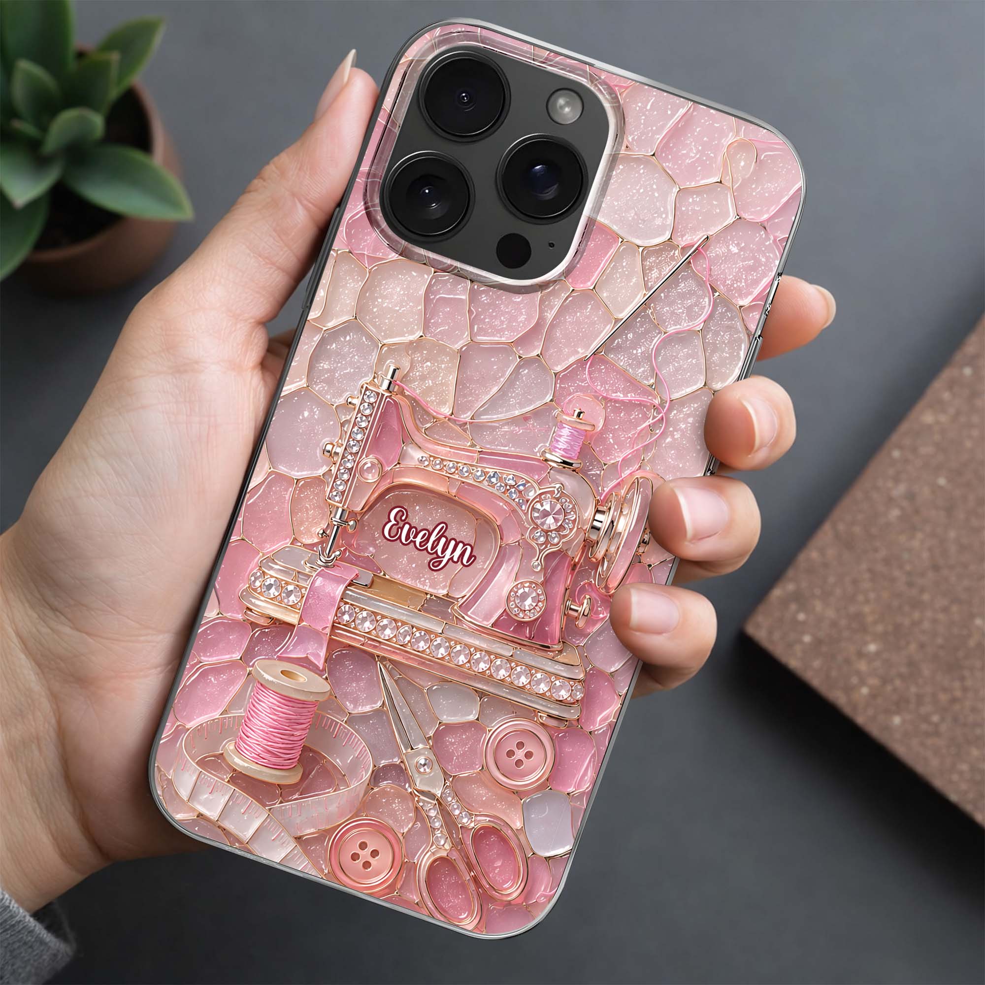Personalized Clear Phone Case with Name for Sewing Lovers