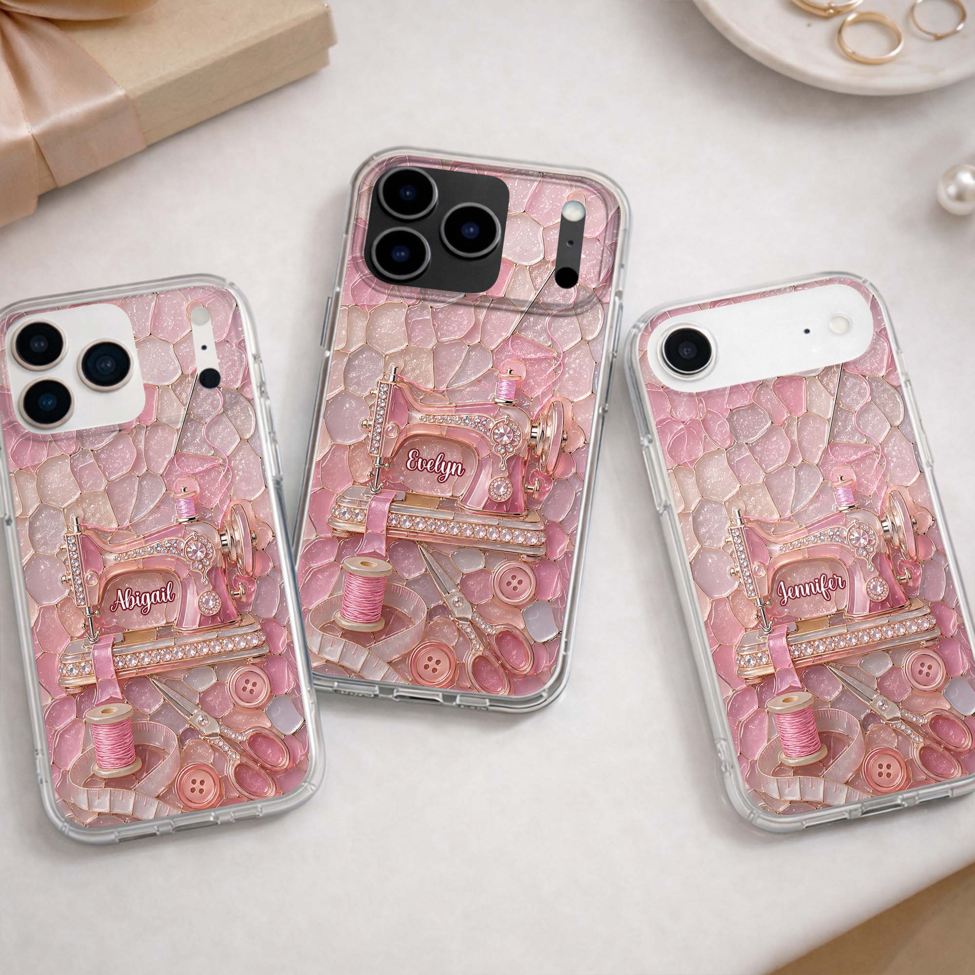 Personalized Clear Phone Case with Name for Sewing Lovers