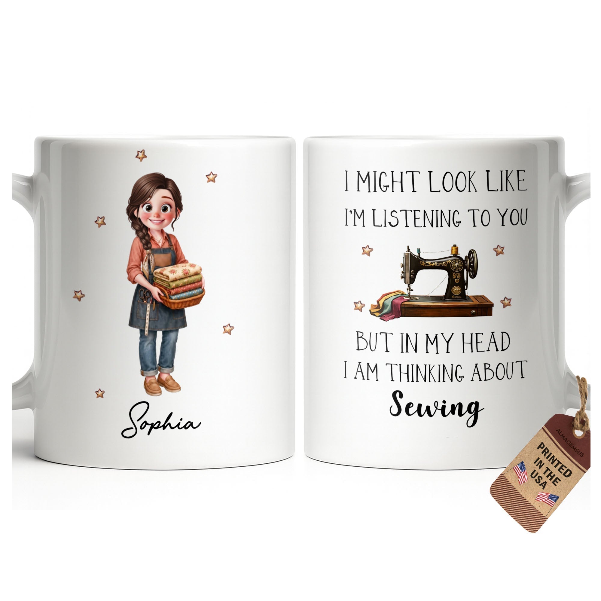 Personalized Creative Sewing Girl Coffee Mug Custom Gift for Her