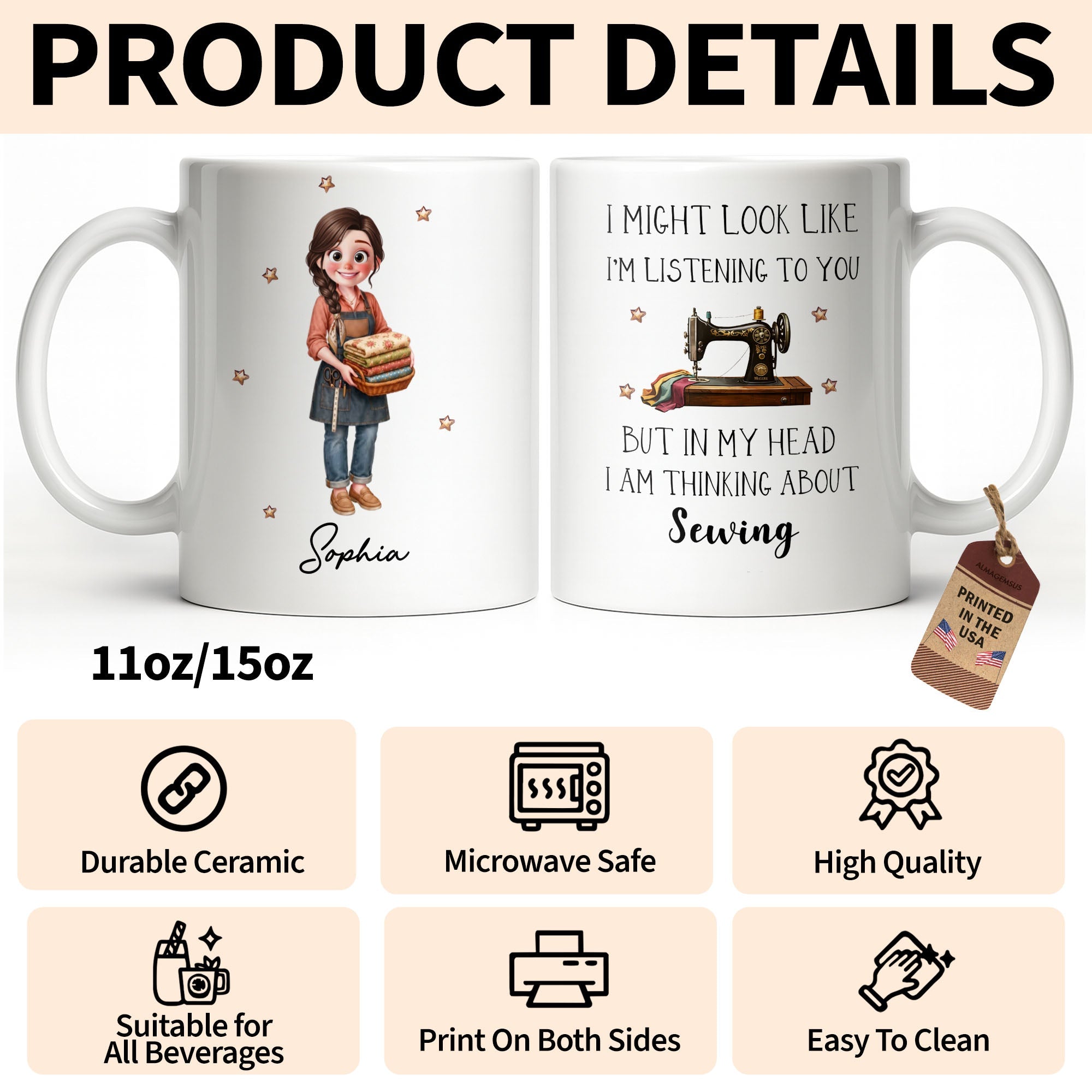 Personalized Creative Sewing Girl Coffee Mug Custom Gift for Her
