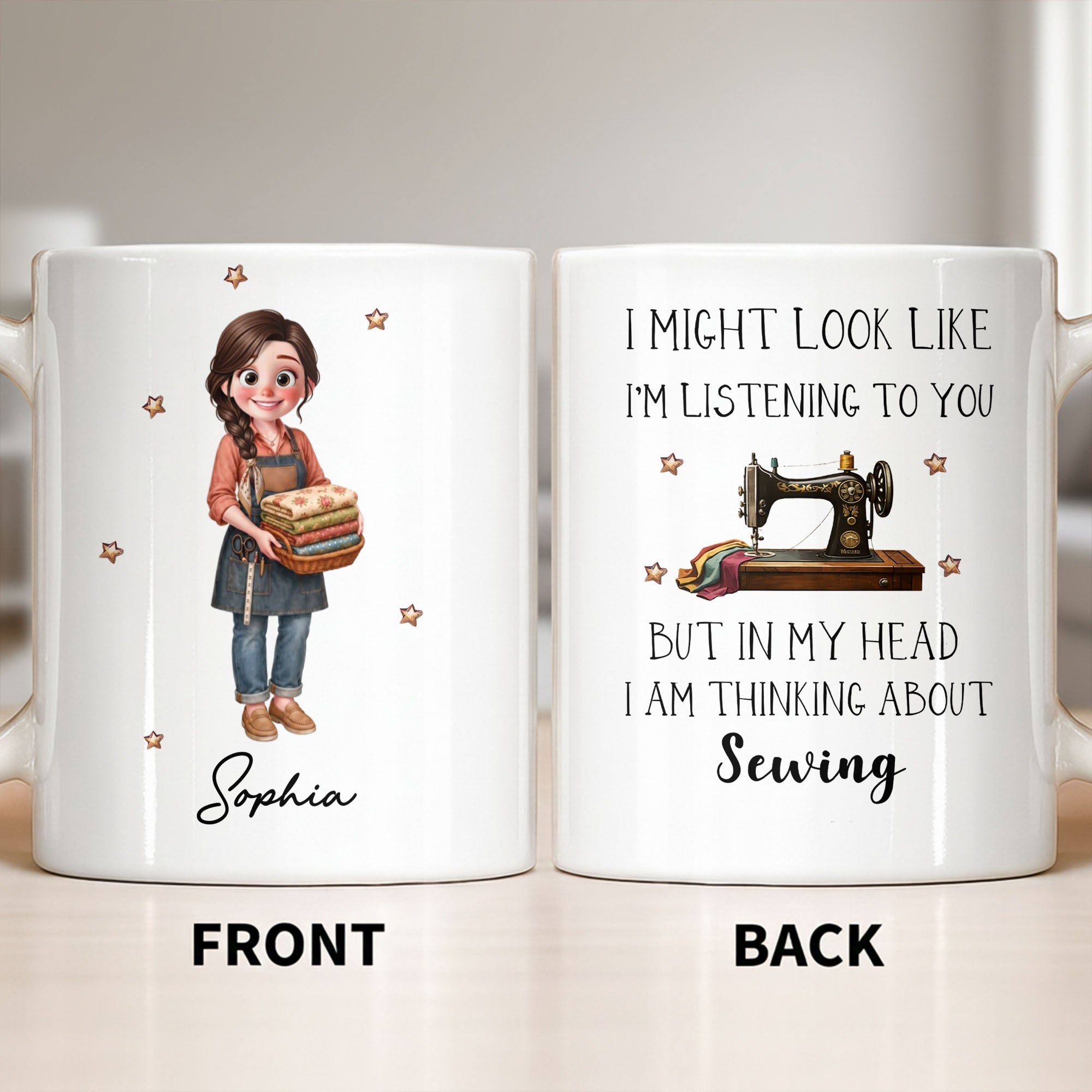 Personalized Creative Sewing Girl Coffee Mug Custom Gift for Her