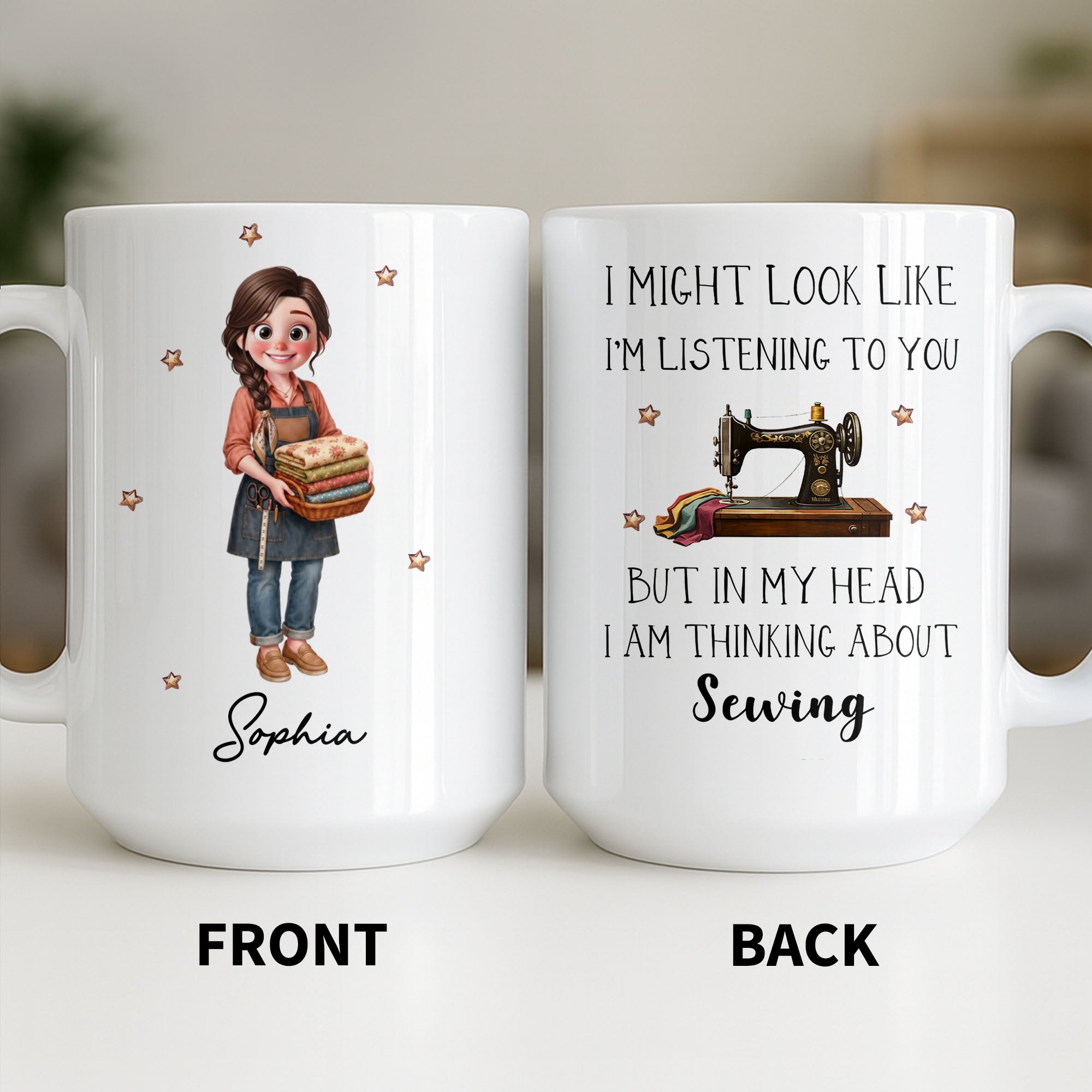 Personalized Creative Sewing Girl Coffee Mug Custom Gift for Her