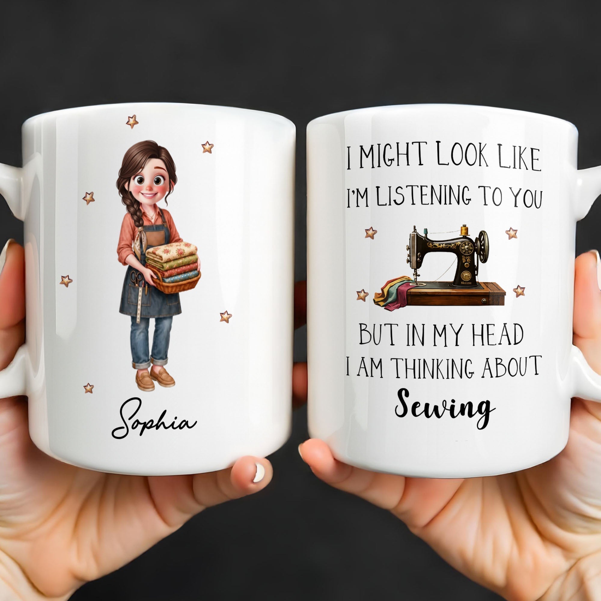 Personalized Creative Sewing Girl Coffee Mug Custom Gift for Her