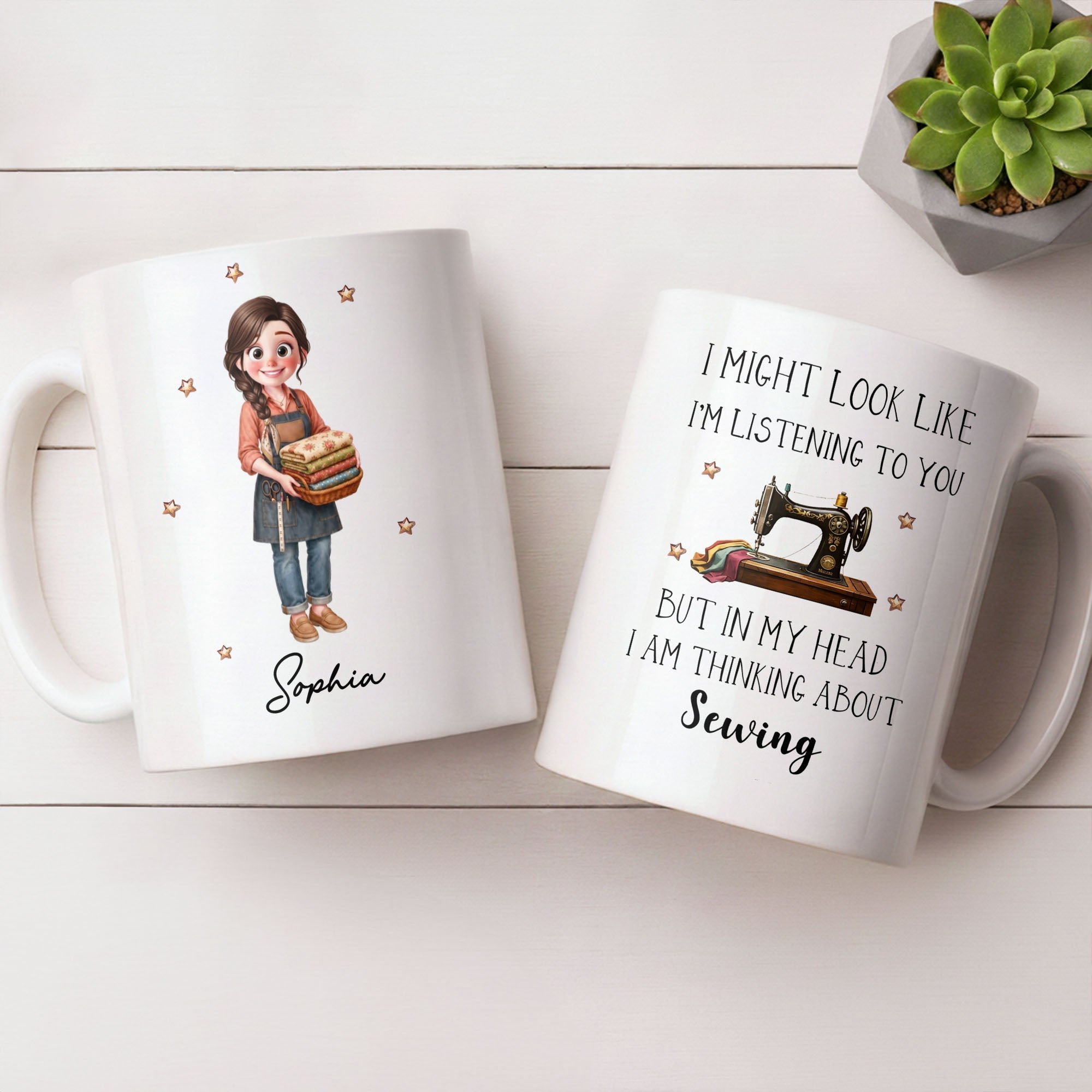 Personalized Creative Sewing Girl Coffee Mug Custom Gift for Her
