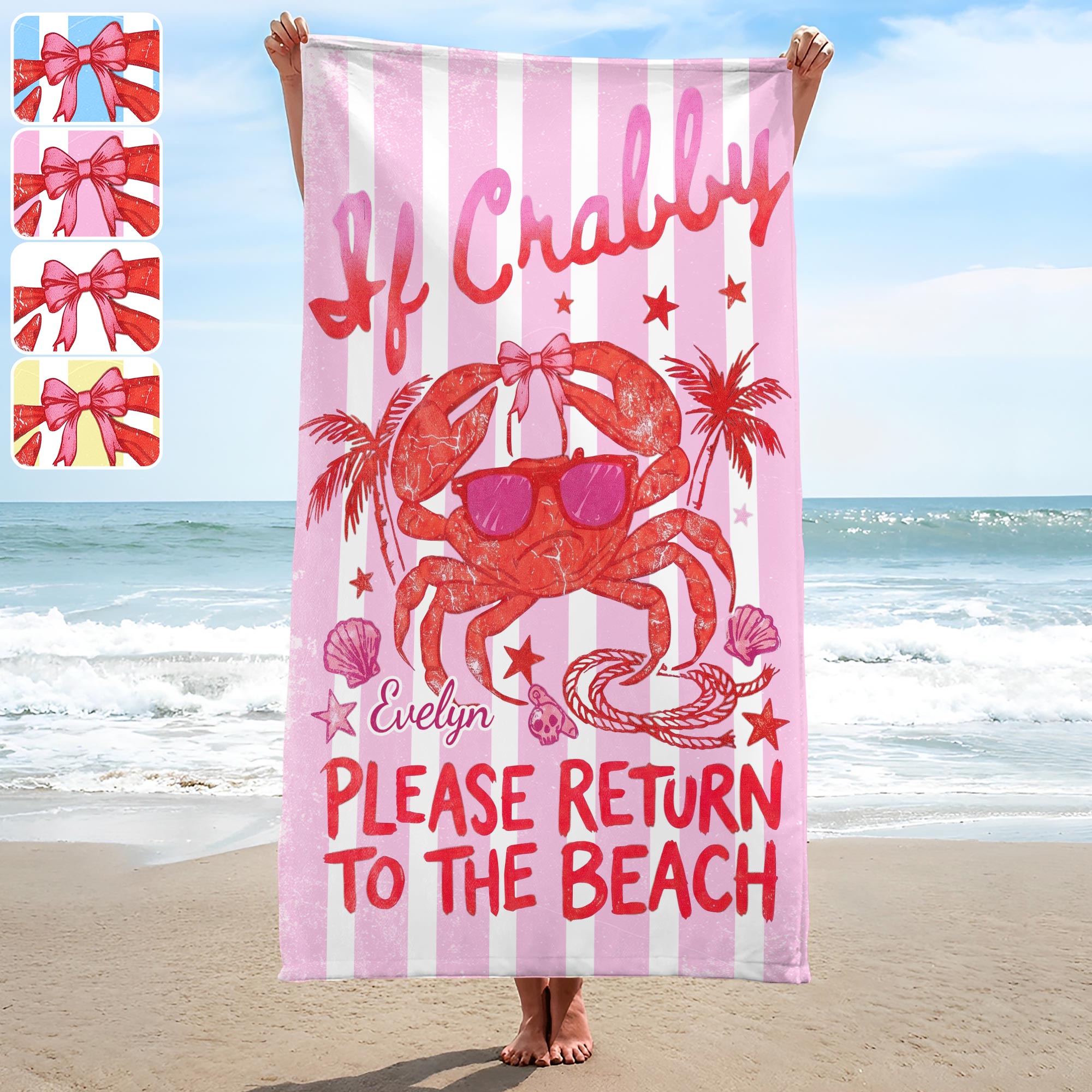 Personalized Microfiber Beach Towel Custom Crab Design Gift