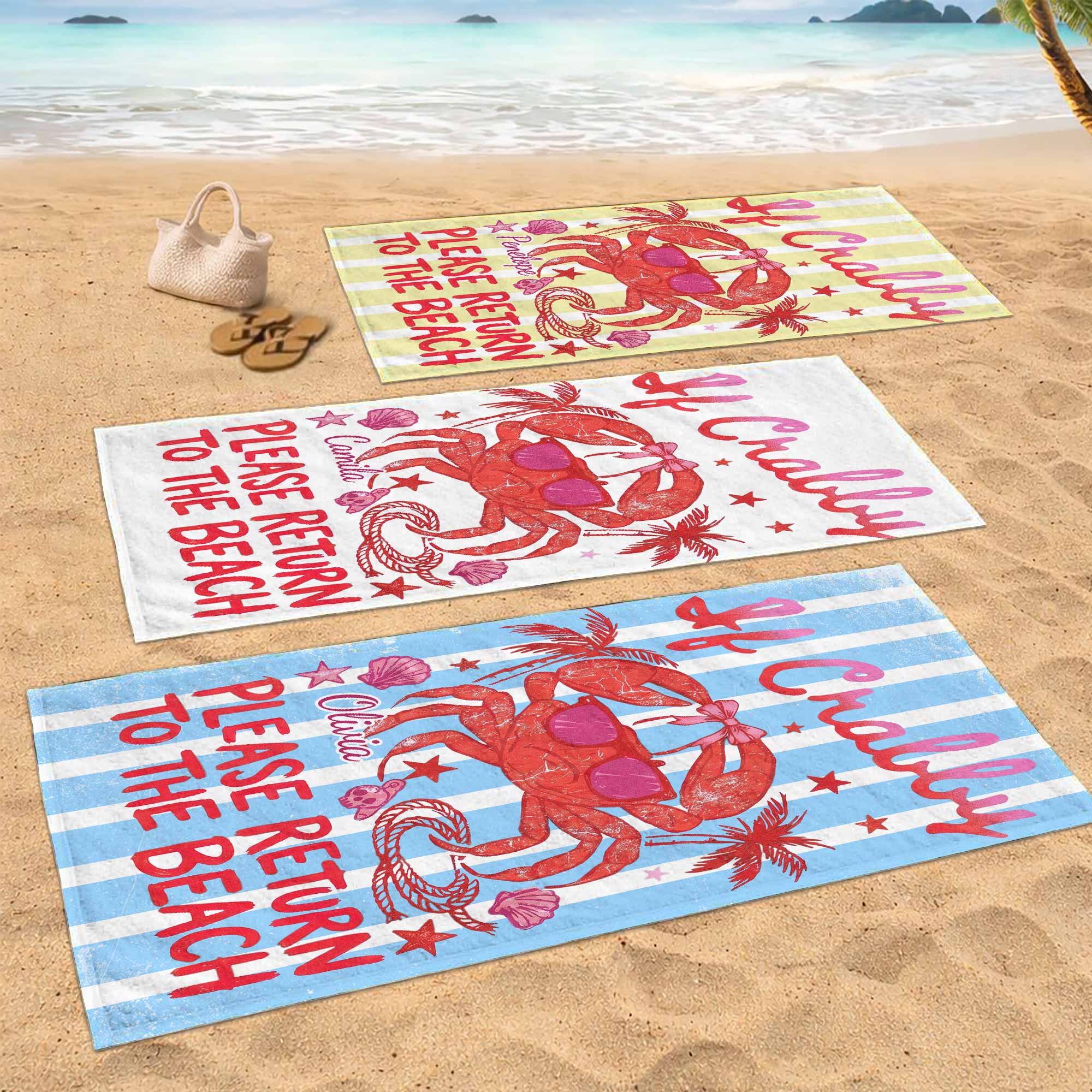 Personalized Microfiber Beach Towel Custom Crab Design Gift