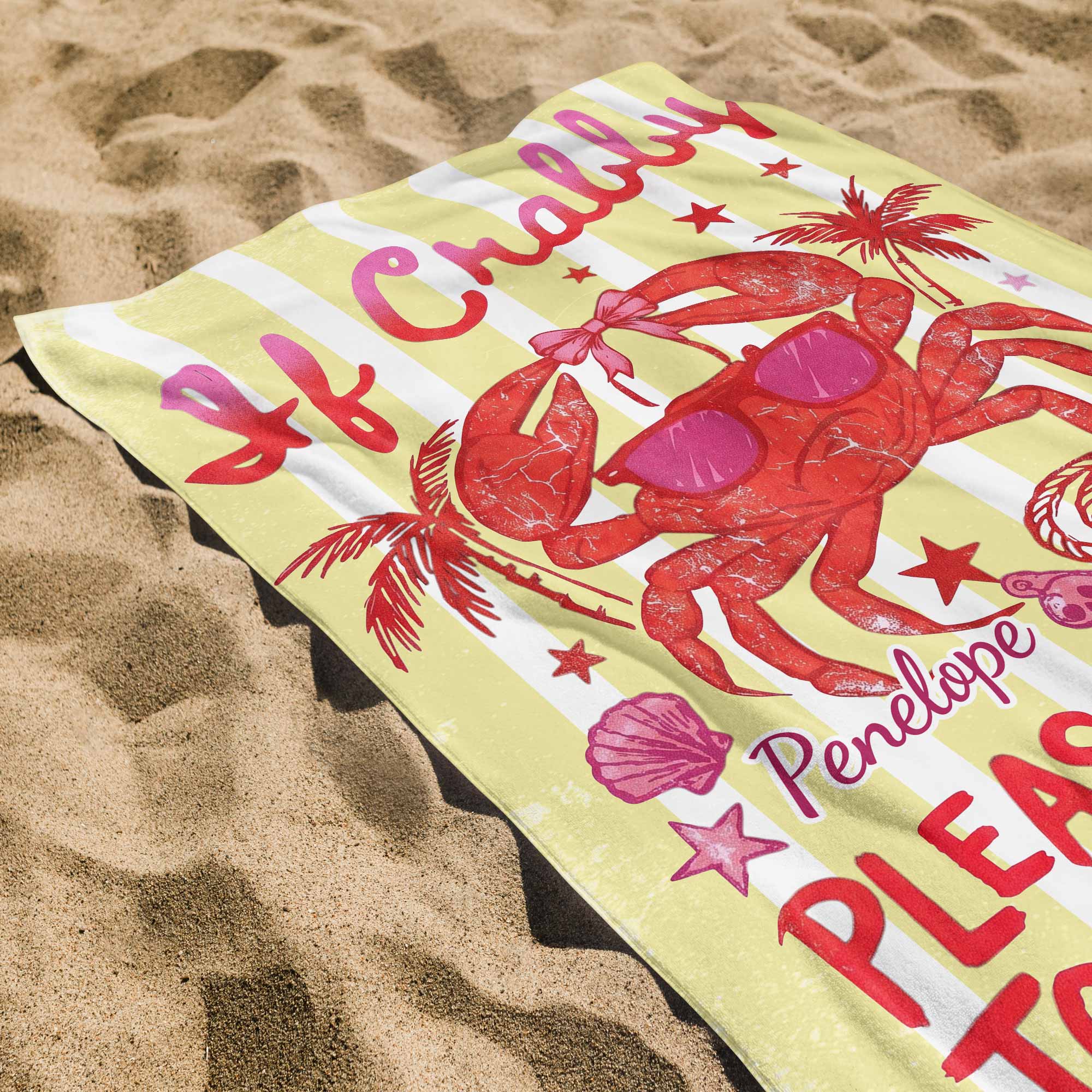 Personalized Microfiber Beach Towel Custom Crab Design Gift