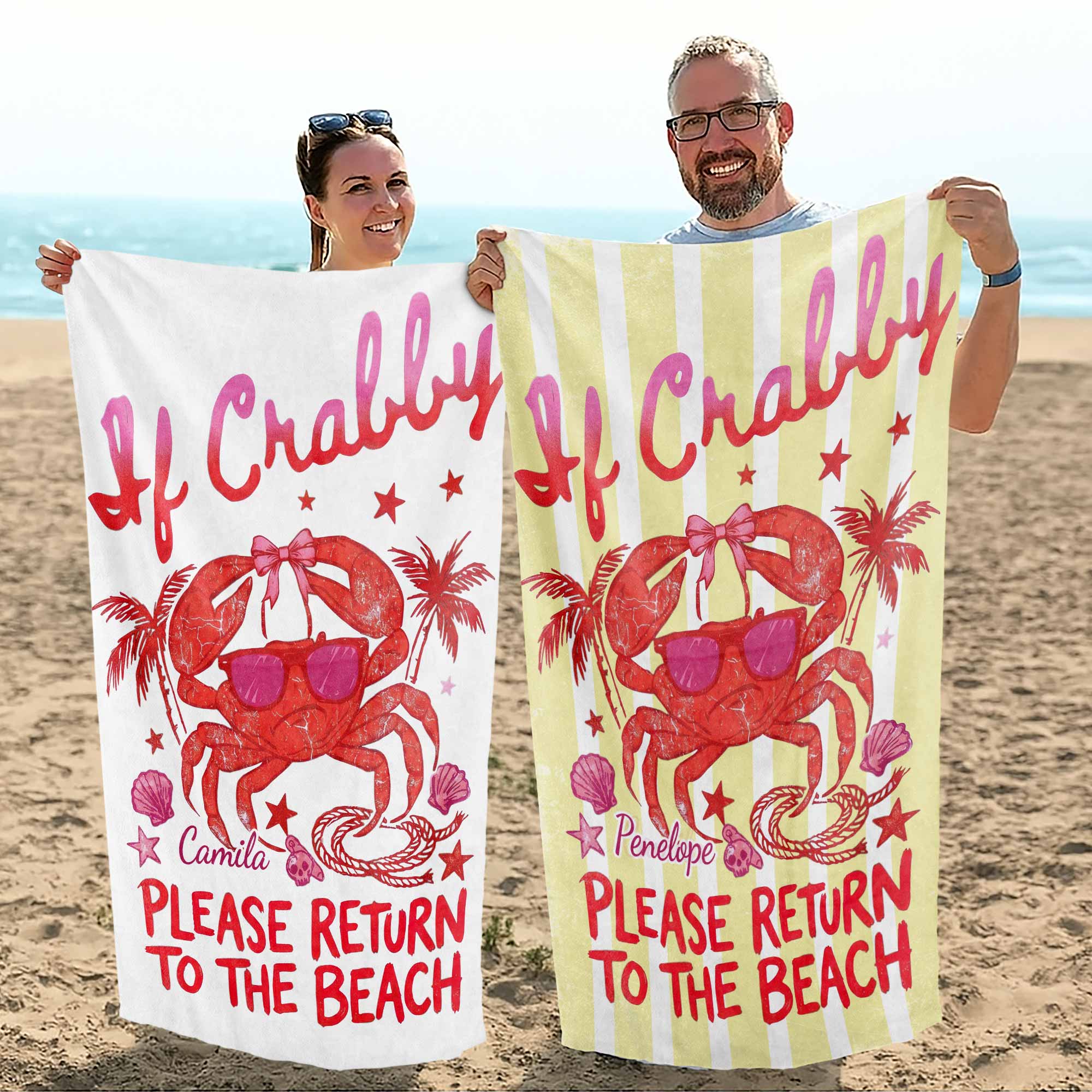 Personalized Microfiber Beach Towel Custom Crab Design Gift