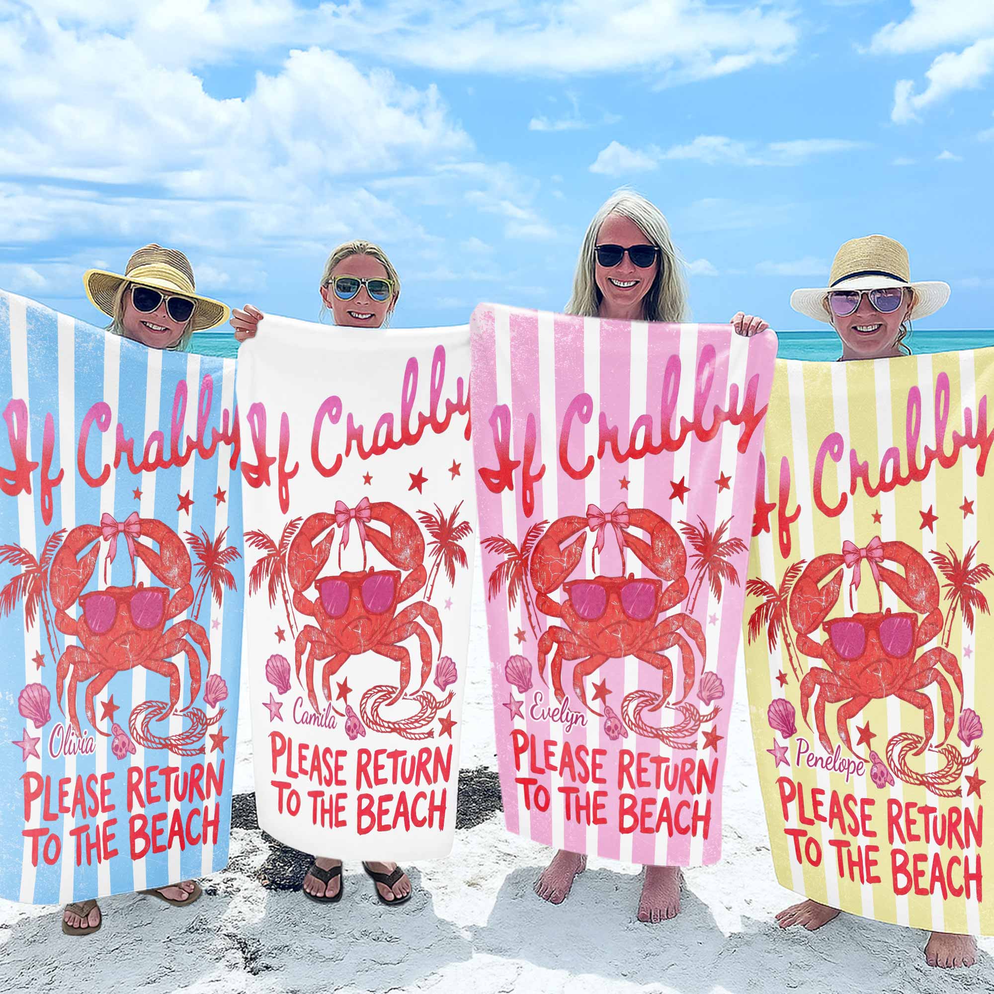 Personalized Microfiber Beach Towel Custom Crab Design Gift