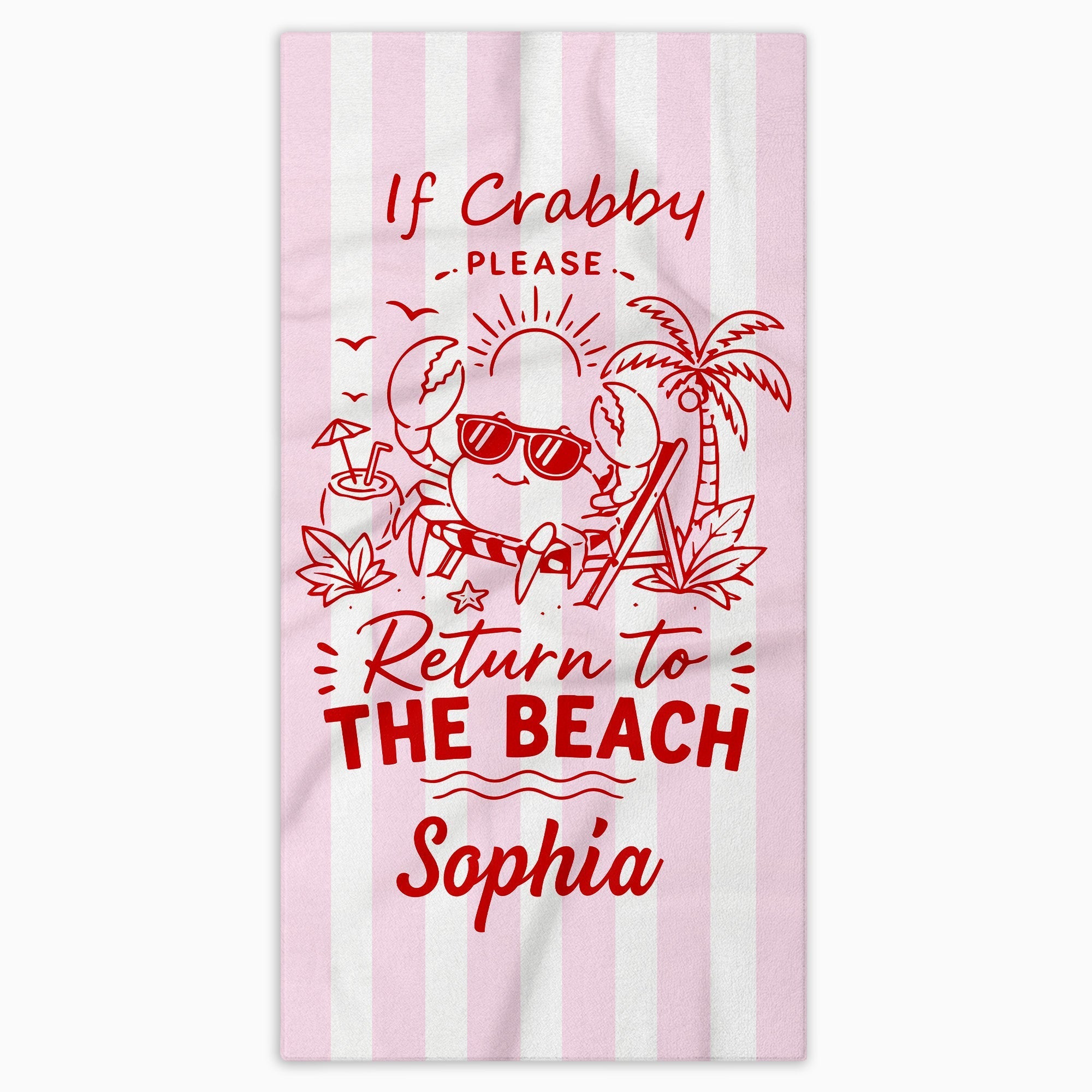 Personalized Microfiber Beach Towel Cute Crab Design Gift