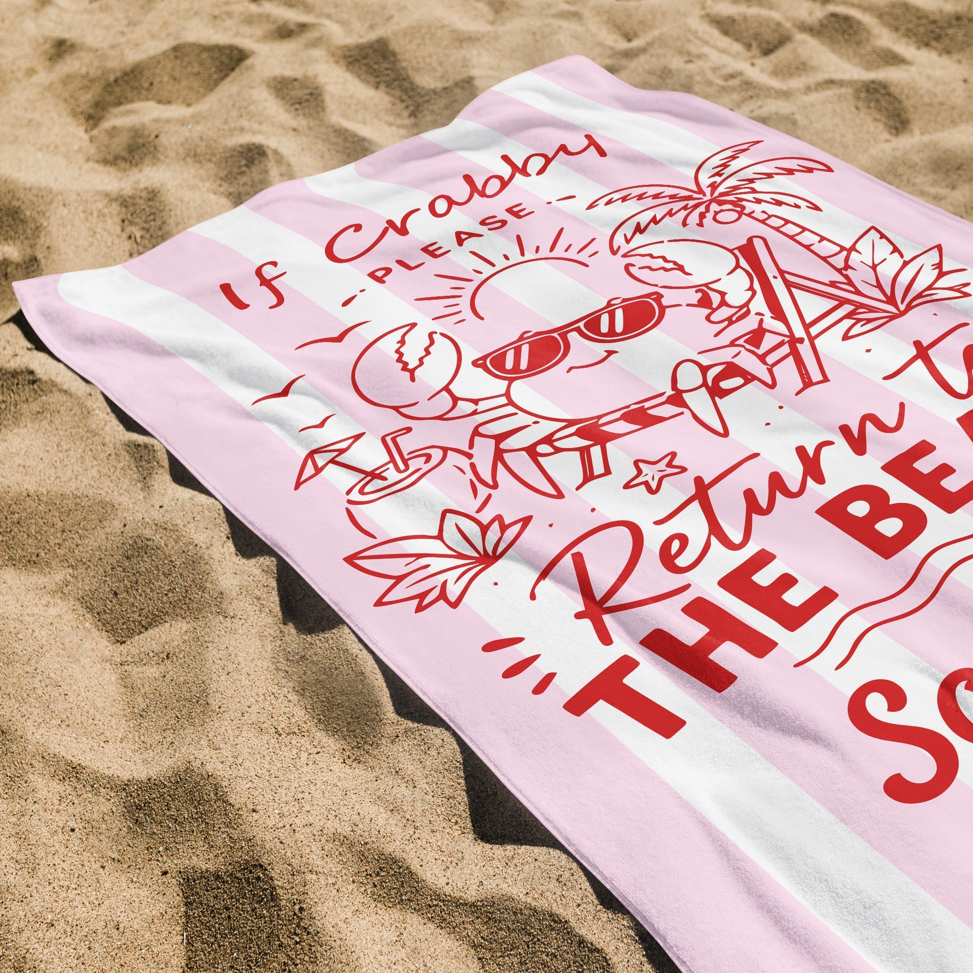 Personalized Microfiber Beach Towel Cute Crab Design Gift