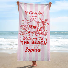 Load image into Gallery viewer, Personalized Microfiber Beach Towel Cute Crab Design Gift
