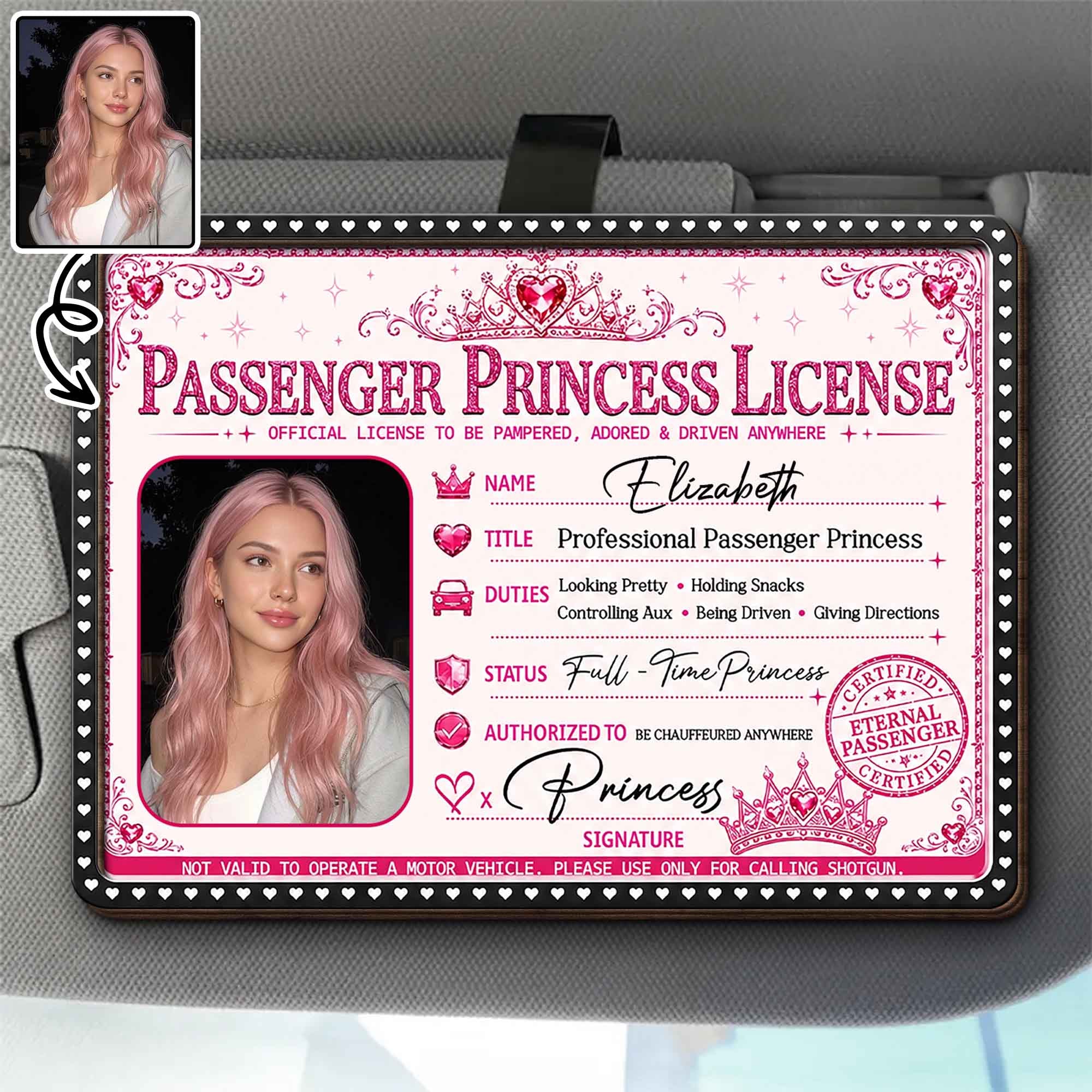 Personalized Car Visor Clip Custom Photo Crown Gift for Her