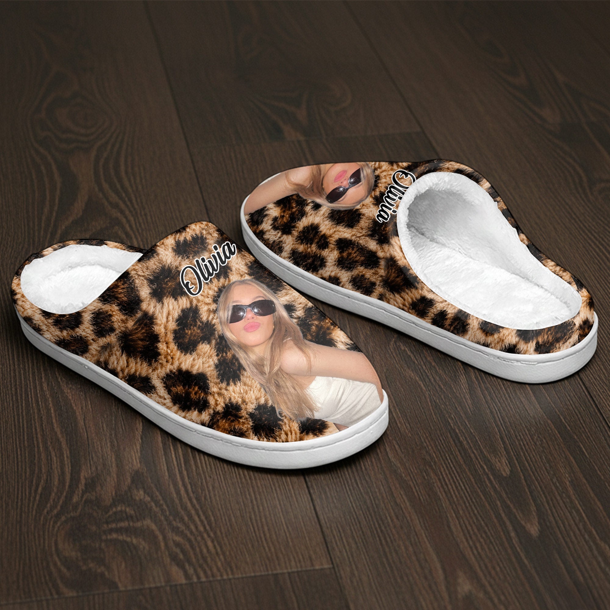 Personalized Leopard Print Slippers Custom Photo Gift for Her