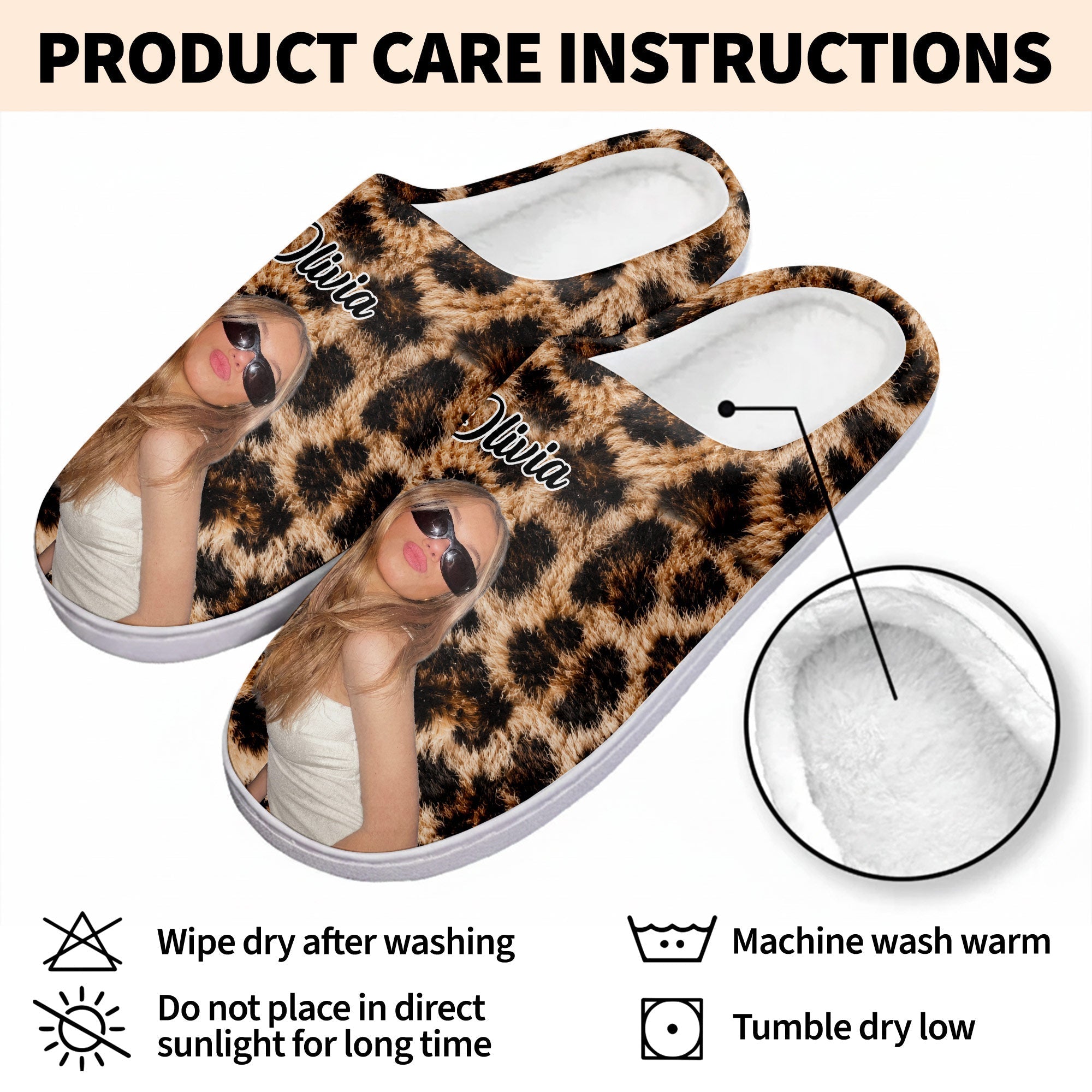 Personalized Leopard Print Slippers Custom Photo Gift for Her