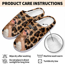 Load image into Gallery viewer, Personalized Leopard Print Slippers Custom Photo Gift for Her
