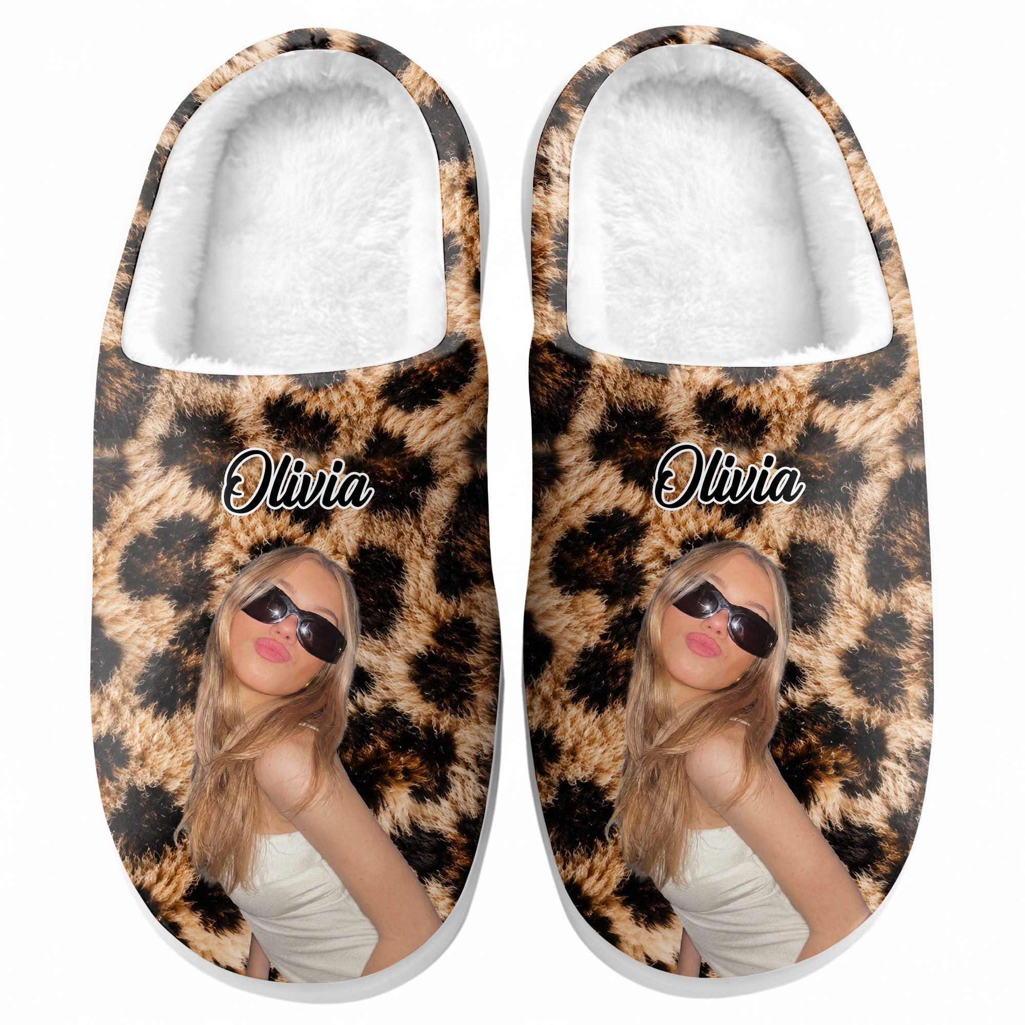 Personalized Leopard Print Slippers Custom Photo Gift for Her
