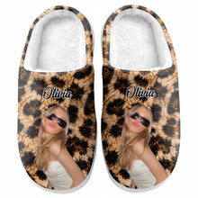Load image into Gallery viewer, Personalized Leopard Print Slippers Custom Photo Gift for Her
