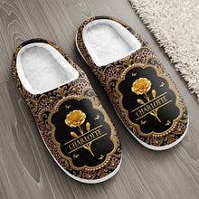 Load image into Gallery viewer, Personalized Golden Birth Month Flower Slippers Custom Name Gift for Her
