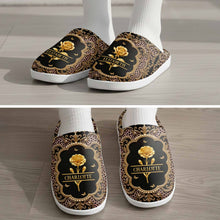 Load image into Gallery viewer, Personalized Golden Birth Month Flower Slippers Custom Name Gift for Her

