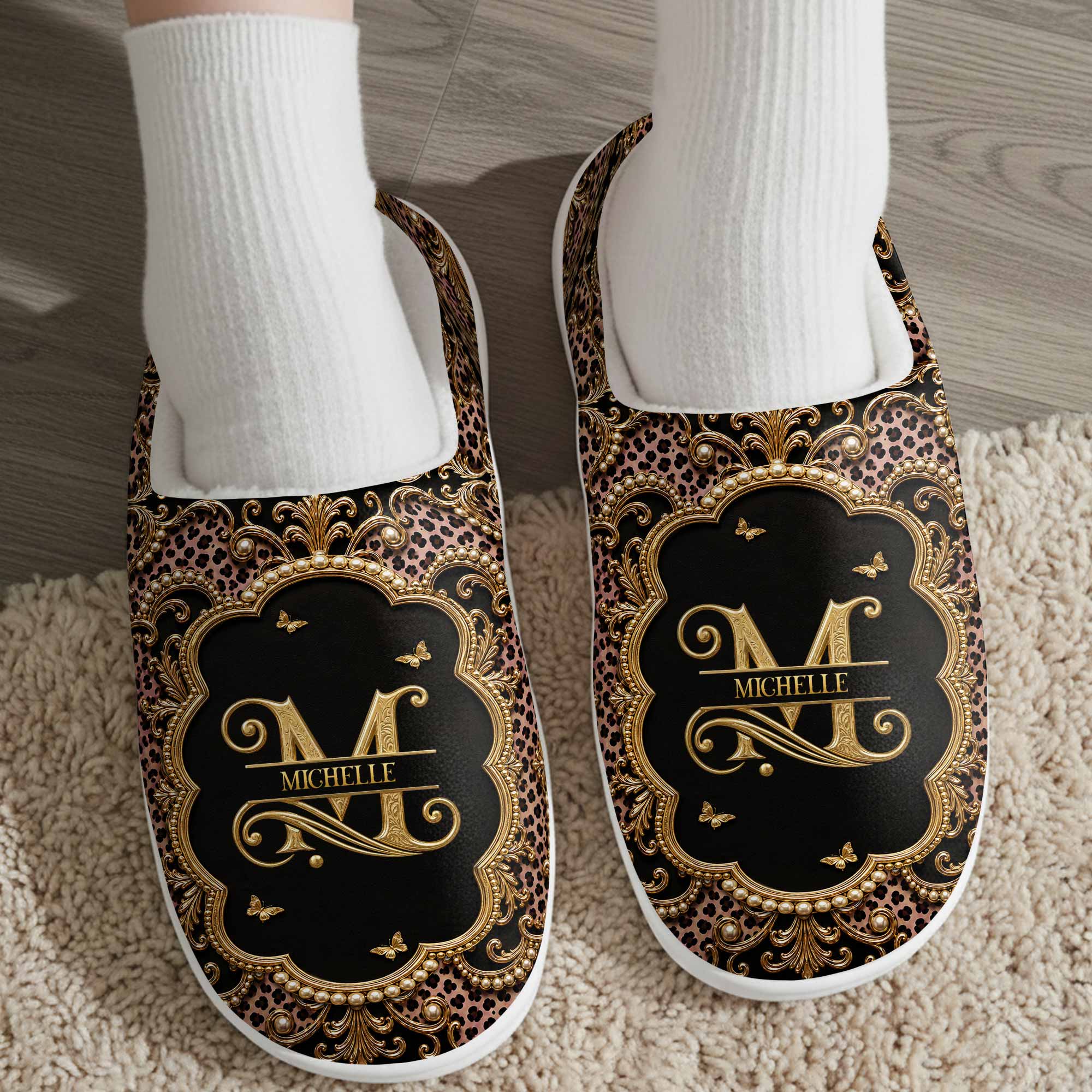 Personalized Leopard Pattern Slippers Custom Name Gift for Her