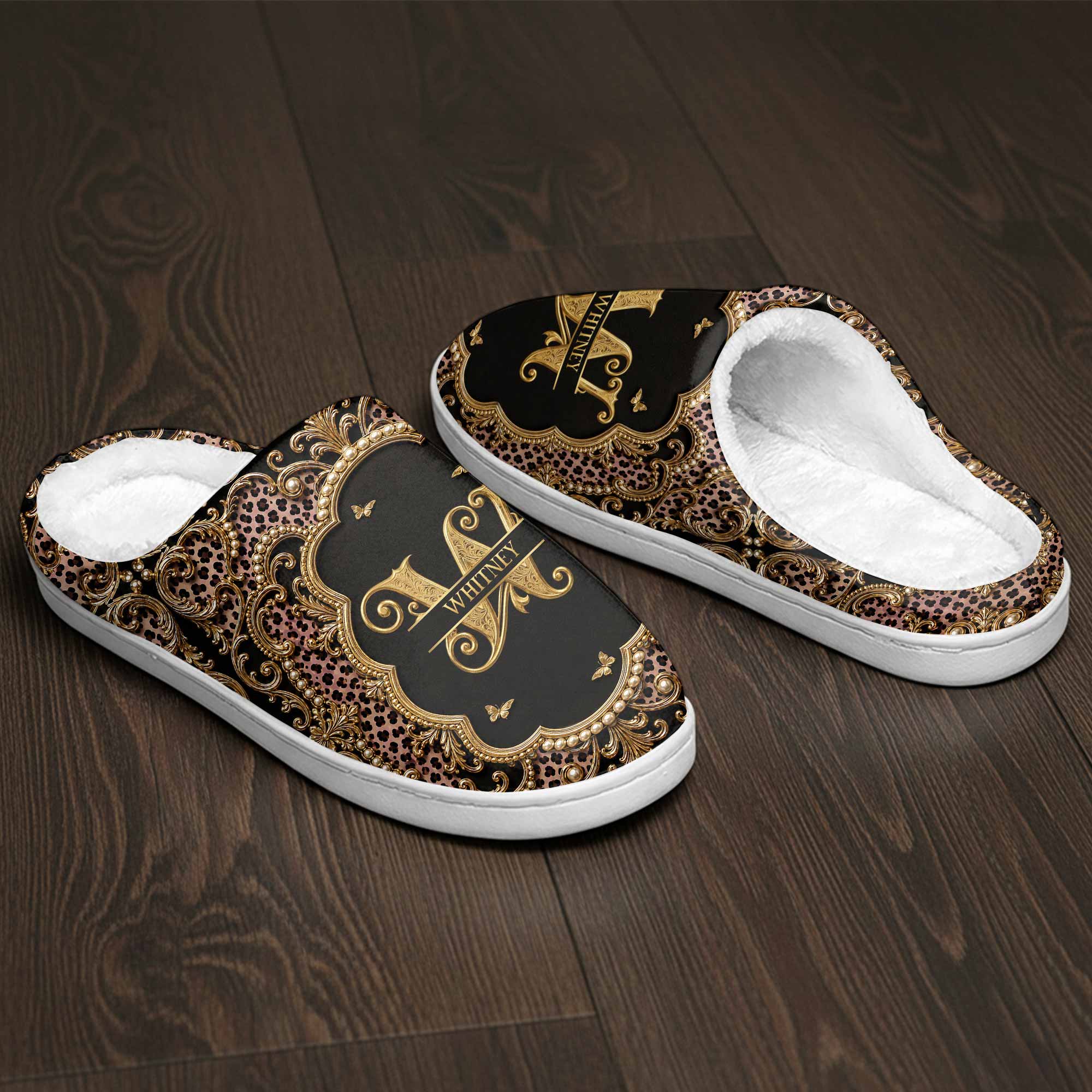 Personalized Leopard Pattern Slippers Custom Name Gift for Her