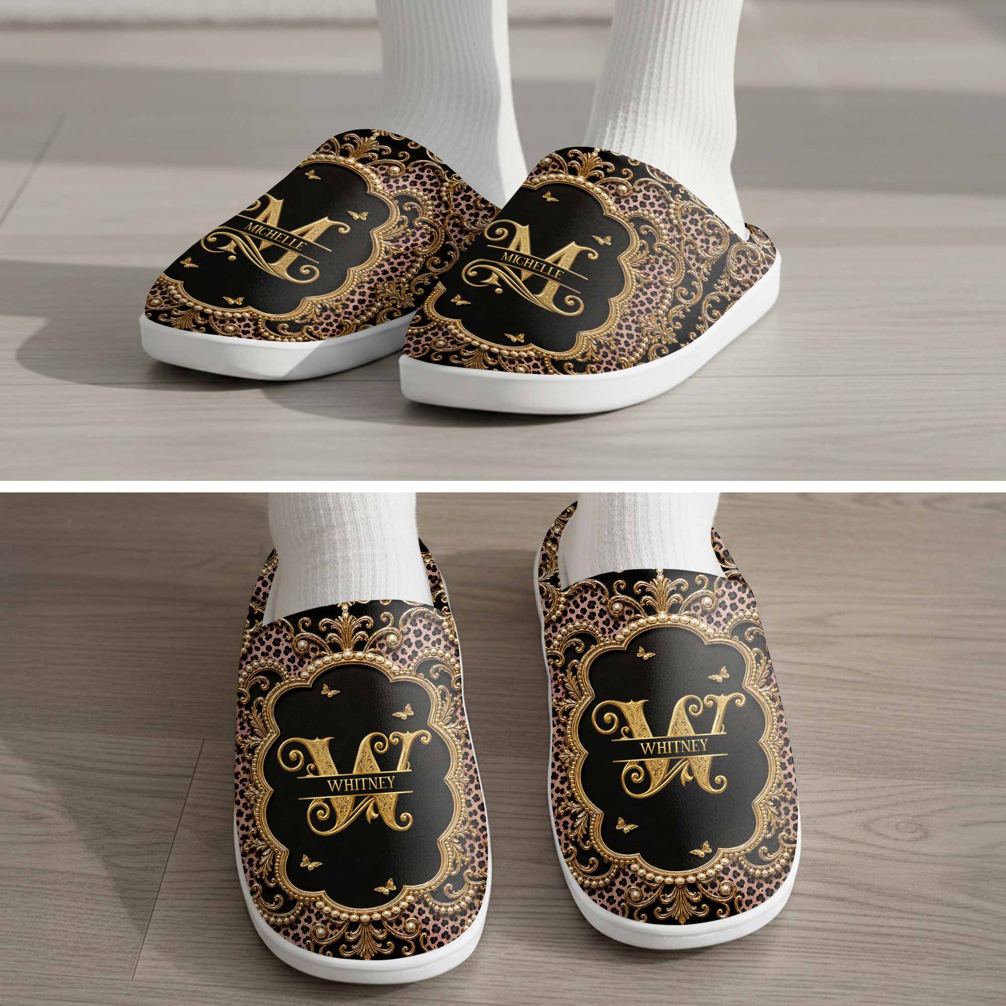 Personalized Leopard Pattern Slippers Custom Name Gift for Her
