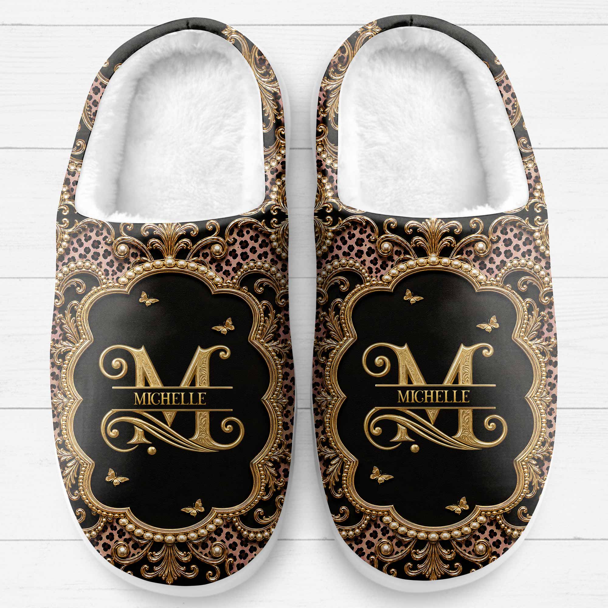 Personalized Leopard Pattern Slippers Custom Name Gift for Her