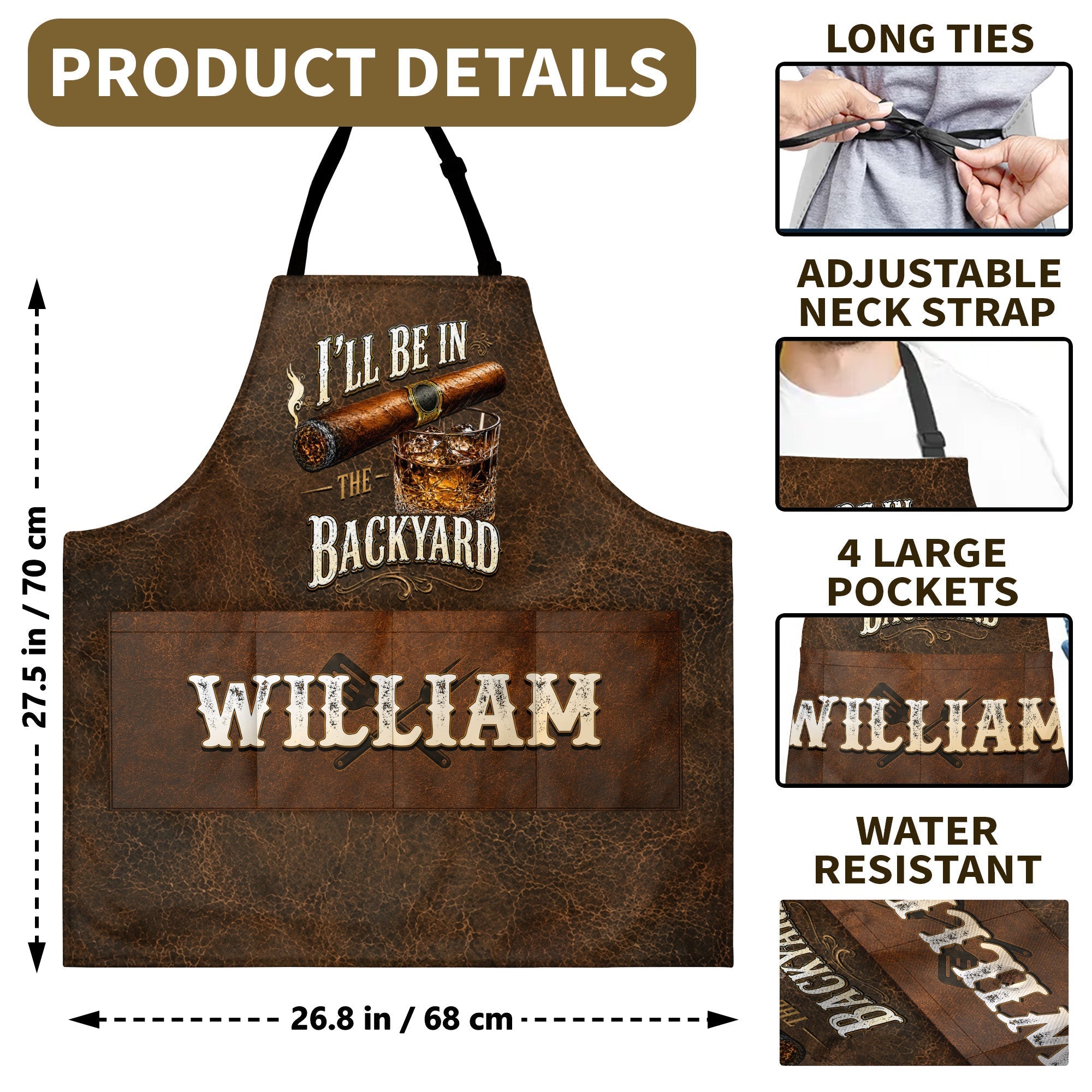 Personalized Apron with Custom Name for Dad & Grill Lovers