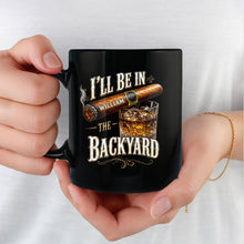 Load image into Gallery viewer, Personalized Black Mug Custom Name Backyard Cigar Gift for Him
