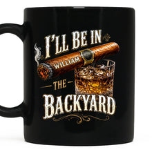 Load image into Gallery viewer, Personalized Black Mug Custom Name Backyard Cigar Gift for Him
