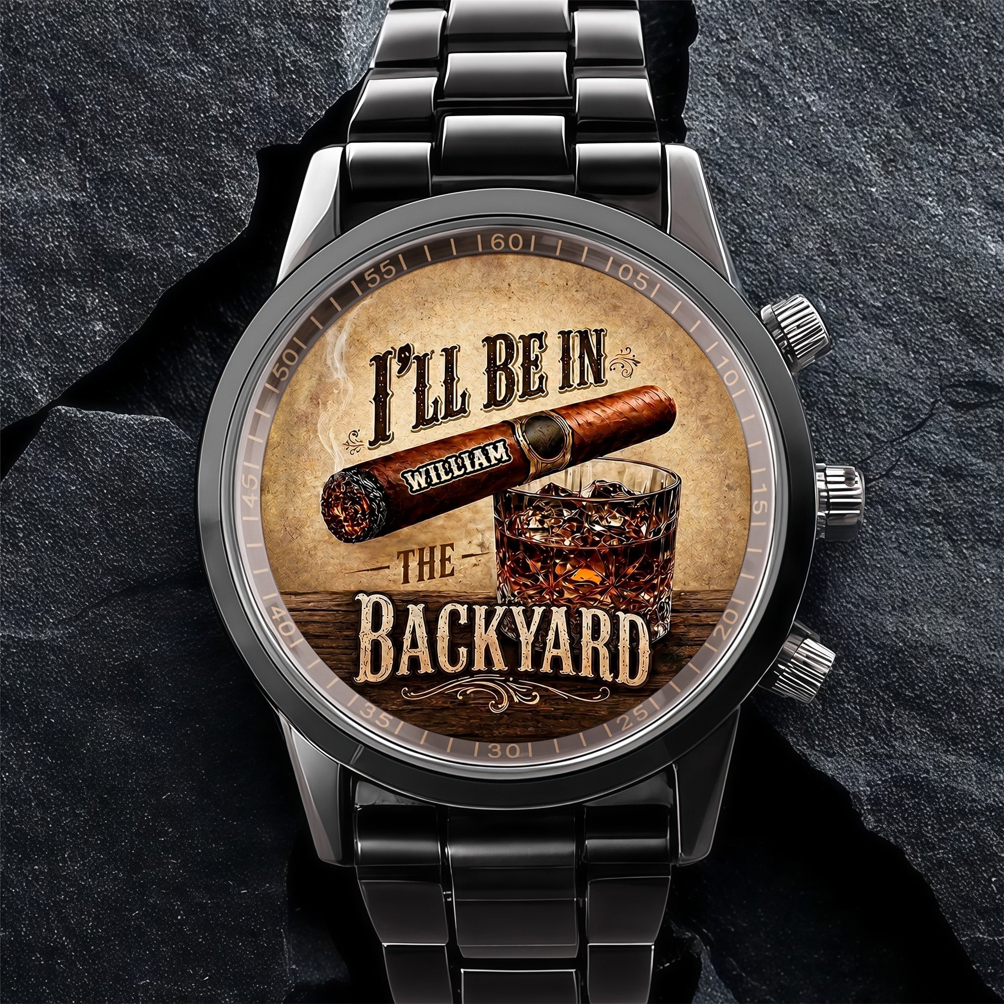 Personalized Men's Watch Custom Name Cigar Whiskey Gift for Him
