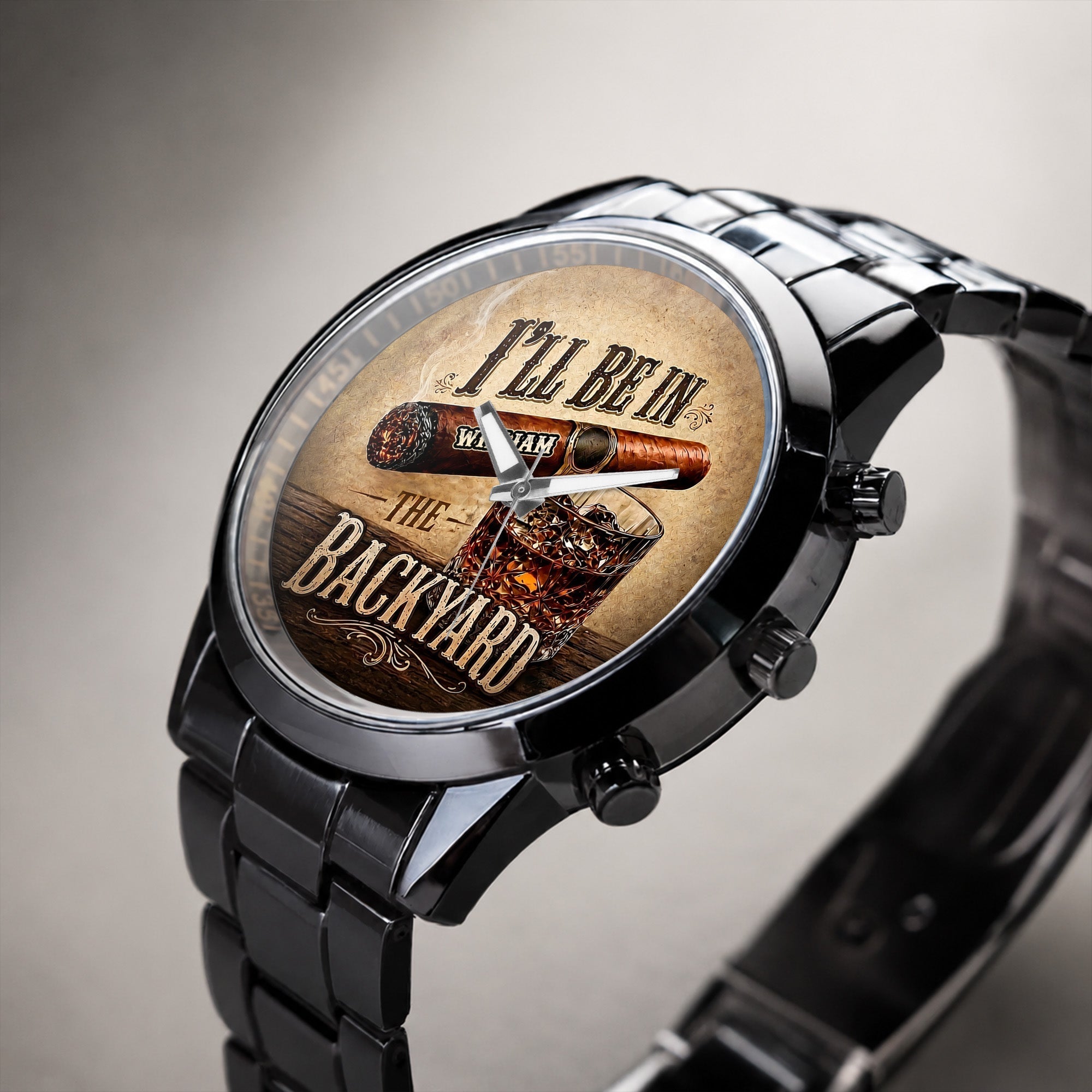 Personalized Men's Watch Custom Name Cigar Whiskey Gift for Him