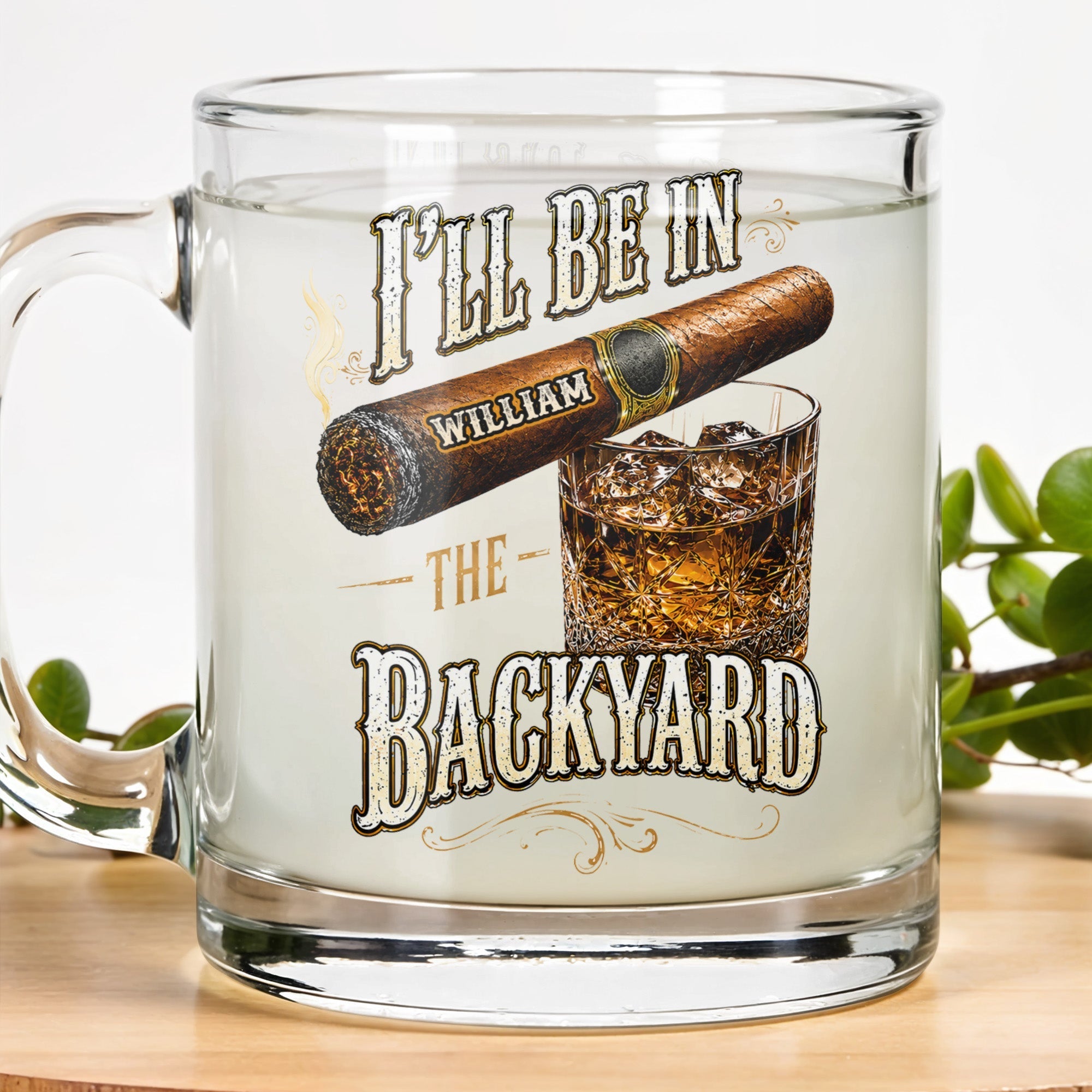 Personalized Cigar Whiskey Glass Mug Custom Name Gift for Dad