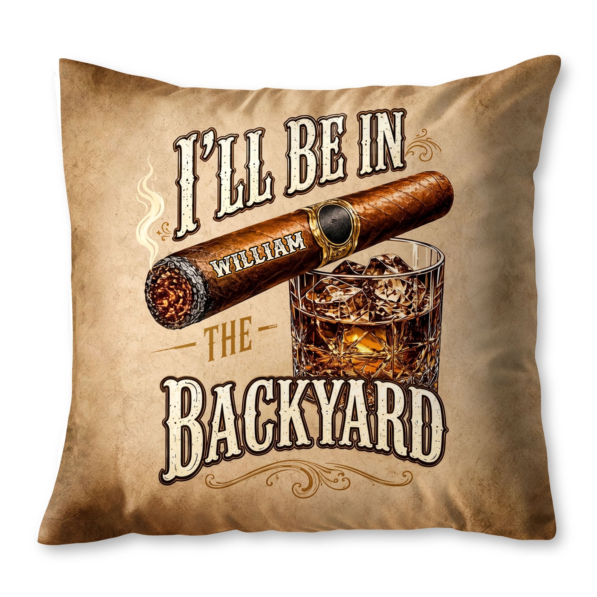 Personalized Cigar and Whiskey Pillow Custom Gift for Him
